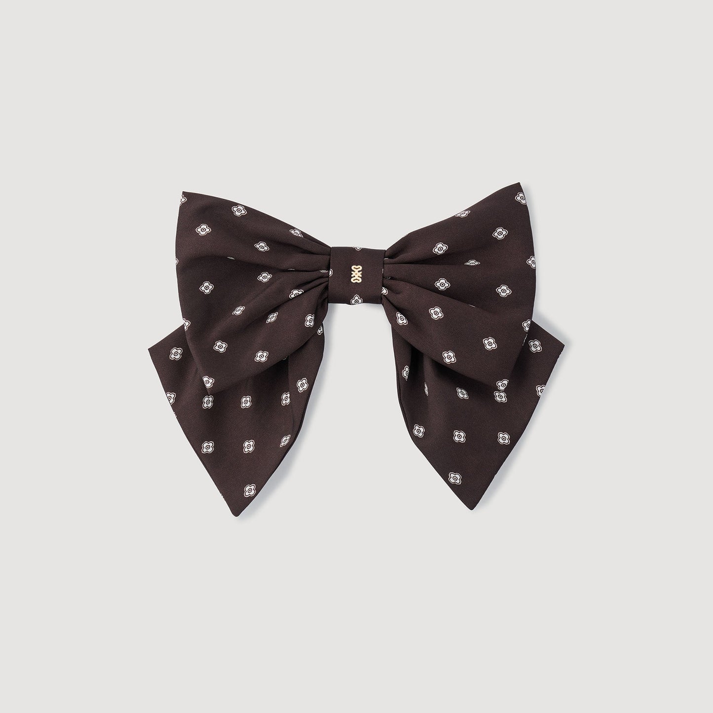 Noeud Printed Satin Bow Barrette Brown / White