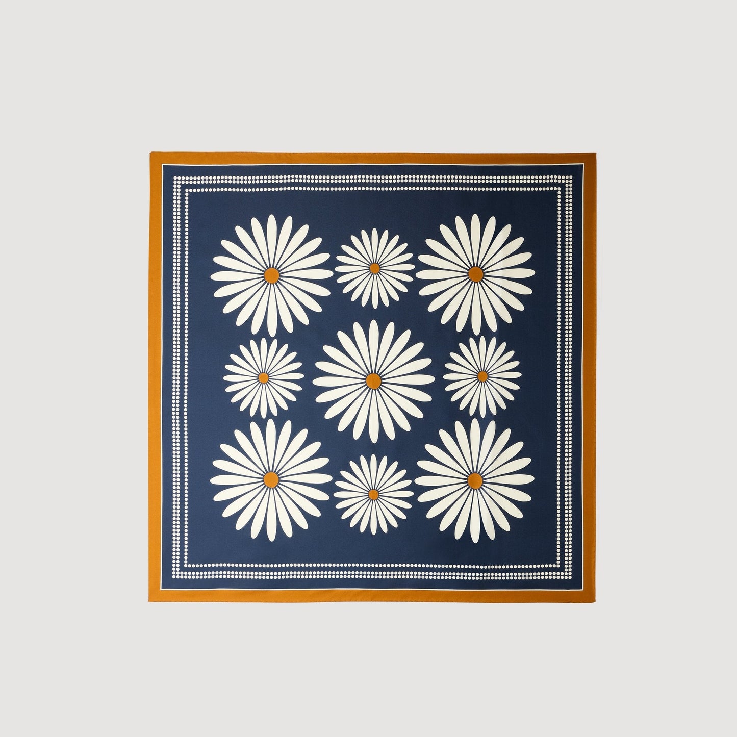 Sdaisy Bouquet Floral Silk Scarf Deep Blue / Ocher