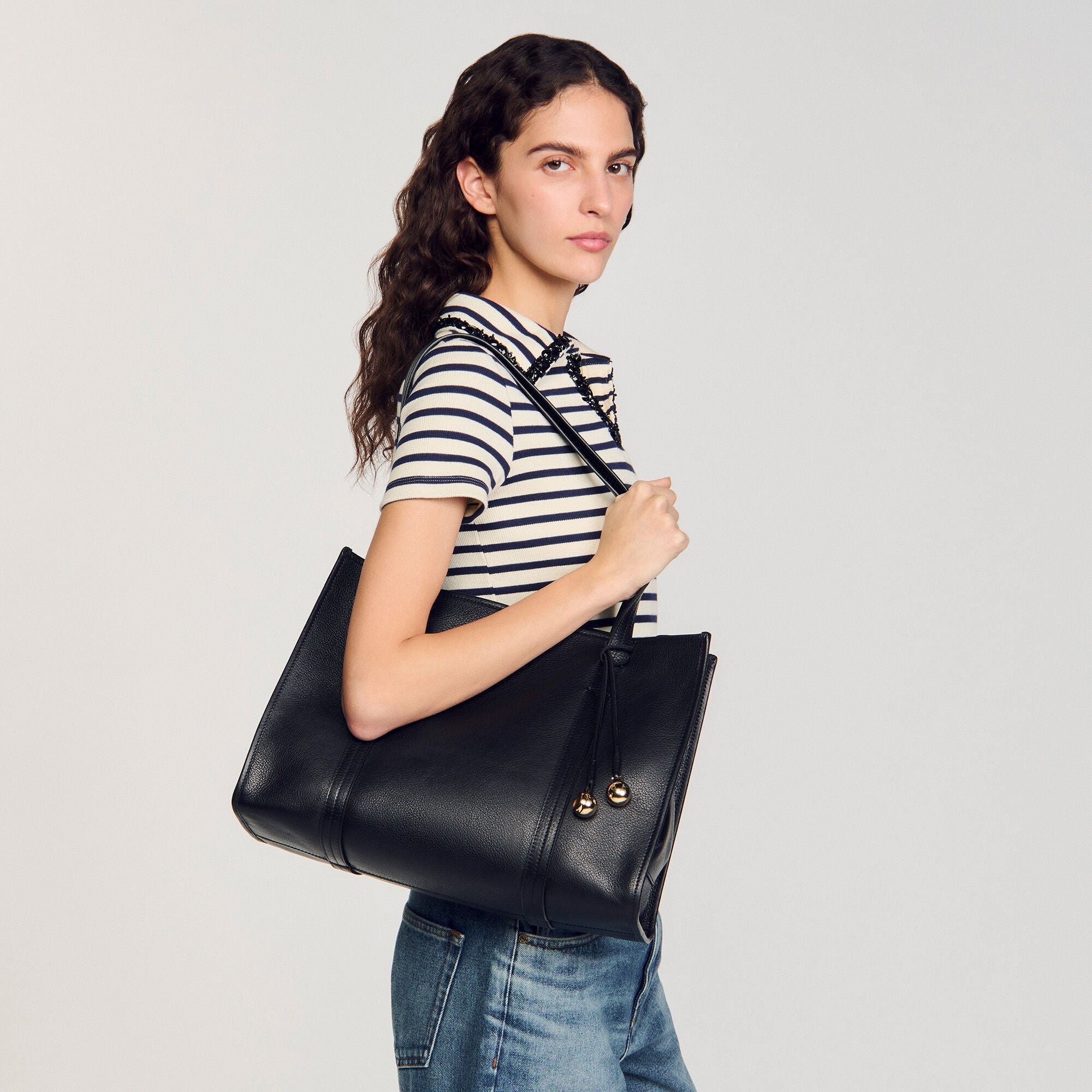 Soft Leather Shopping Bag Black