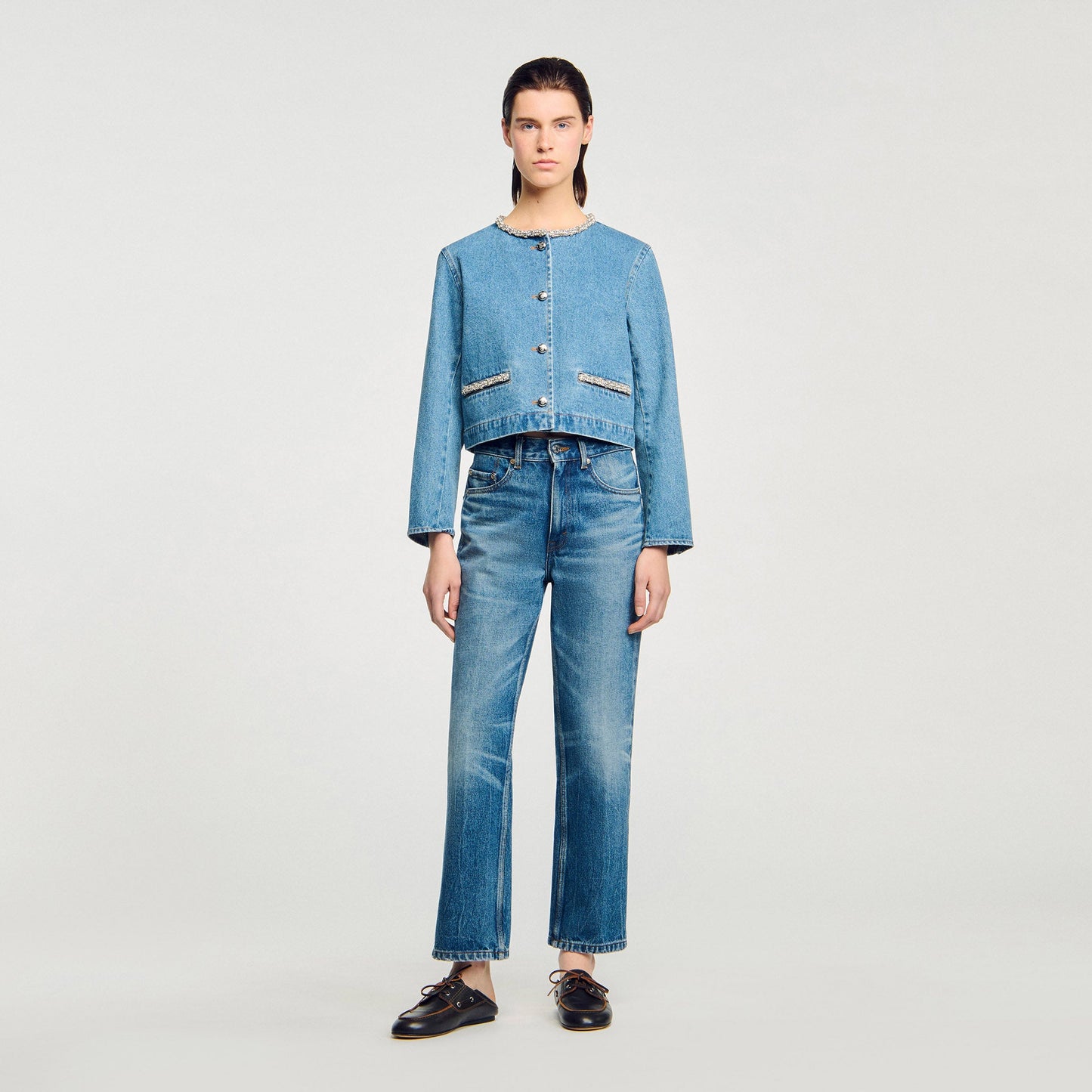 Erzelia Rhinestone Denim Jacket Blue Jean