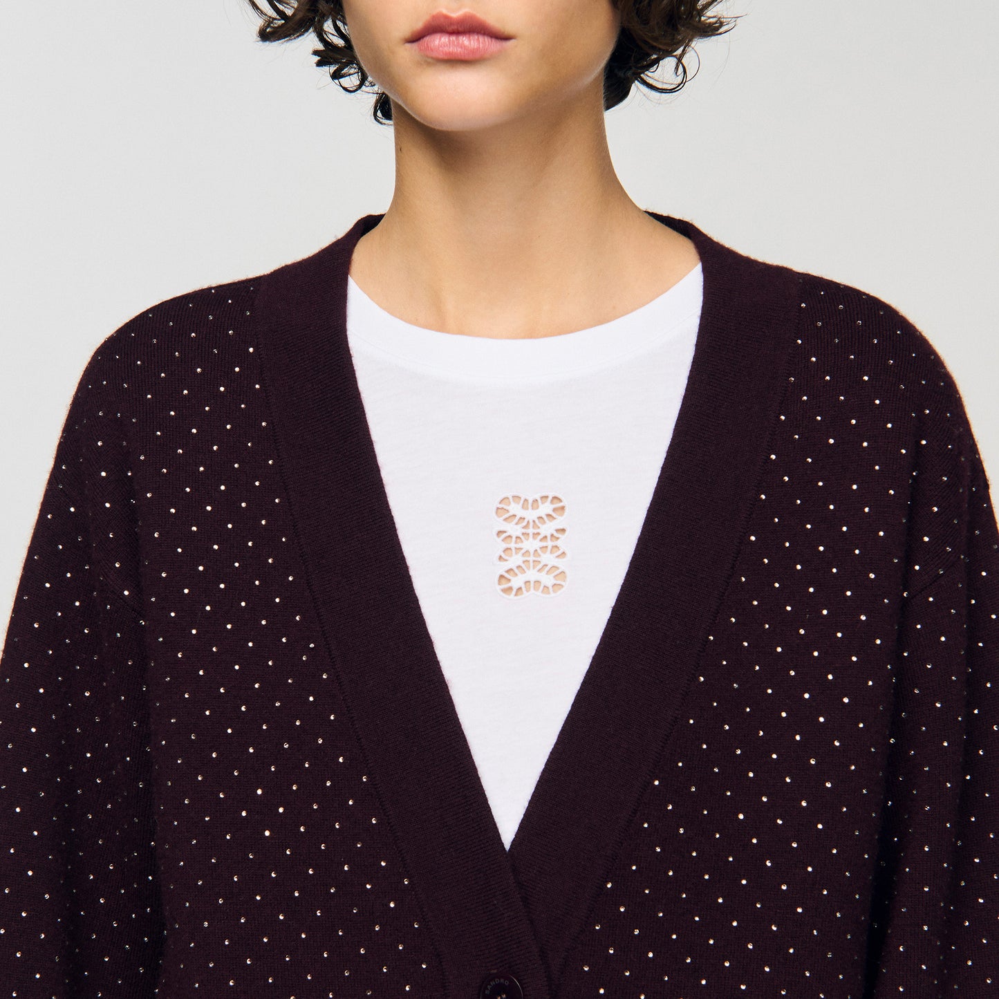 Vaddy Long Rhinestone Cardigan Light Purple