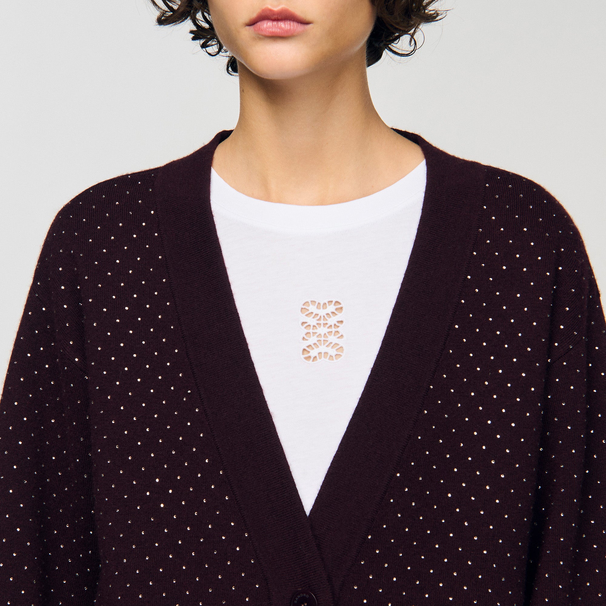 Vaddy Long Rhinestone Cardigan Light Purple