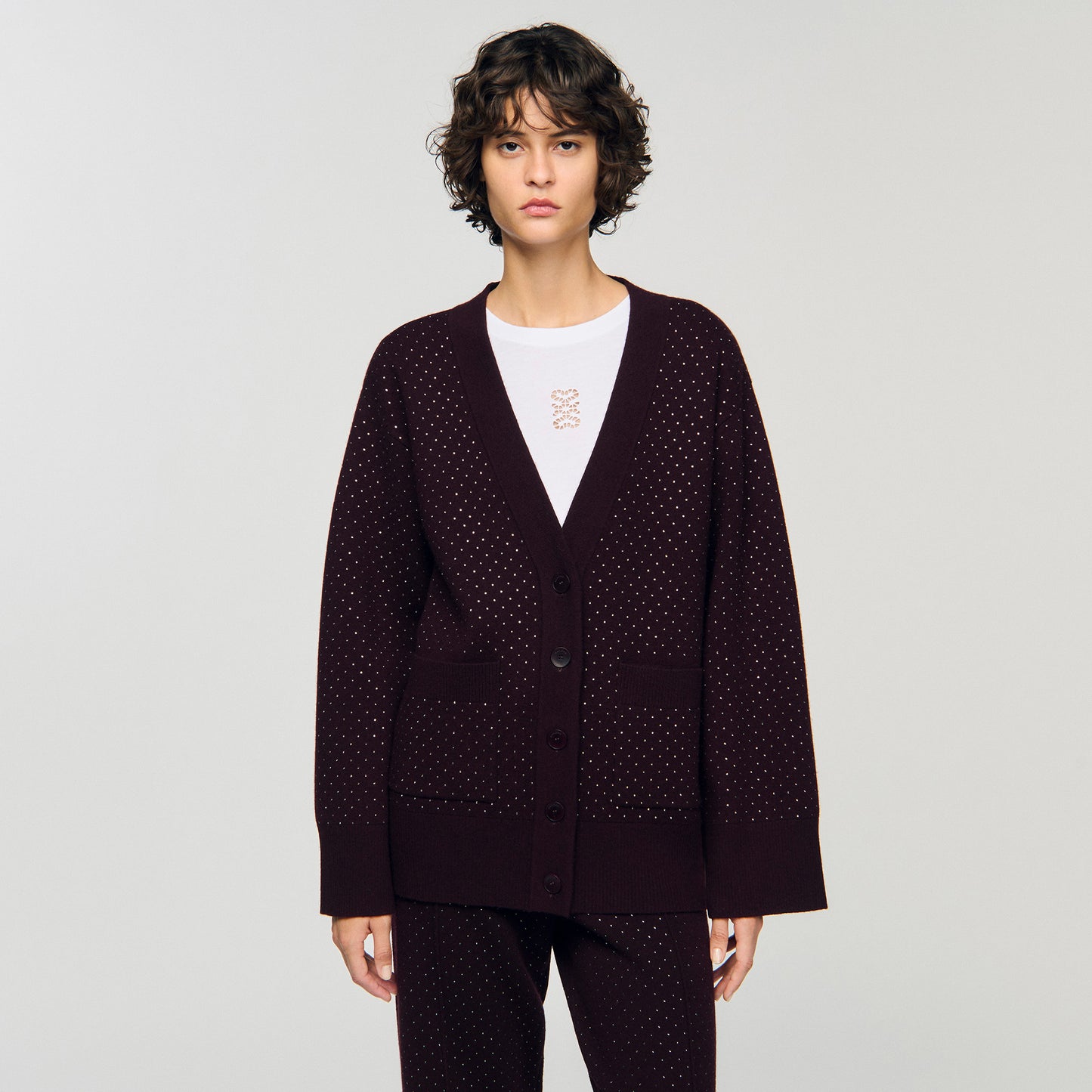 Vaddy Long Rhinestone Cardigan Light Purple