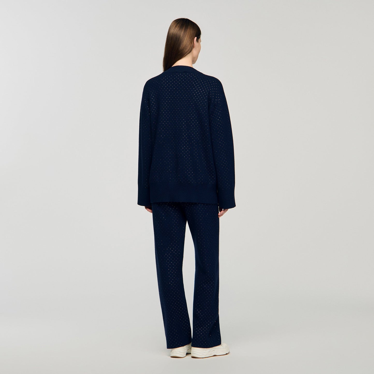 Vaddy Long Rhinestone Cardigan Navy Blue