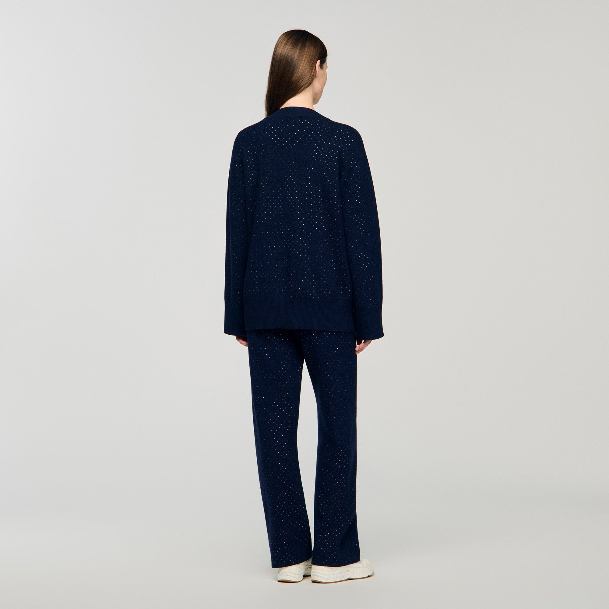 Vaddy Long Rhinestone Cardigan Navy Blue