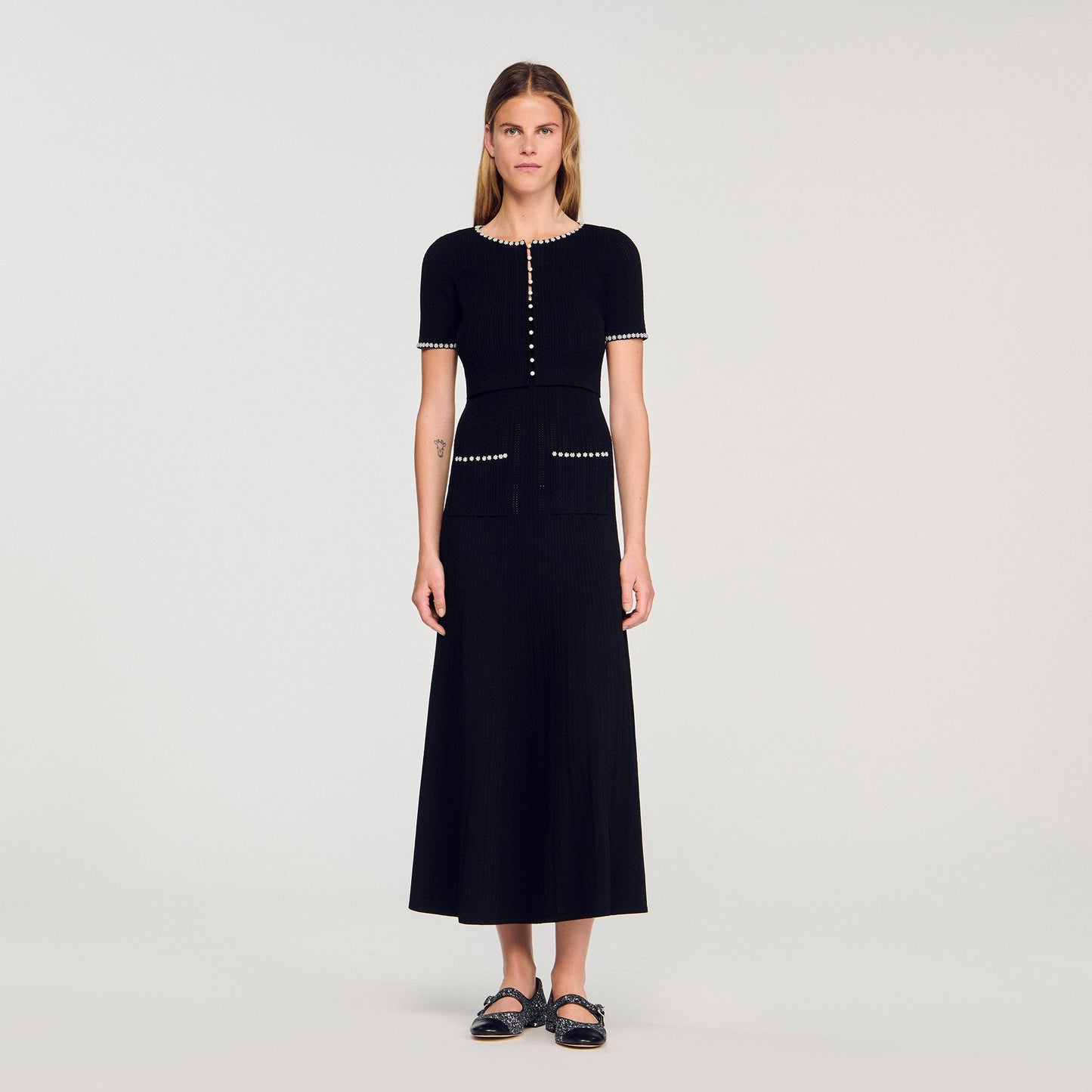 Manuel Cropped Beaded Cardigan Black