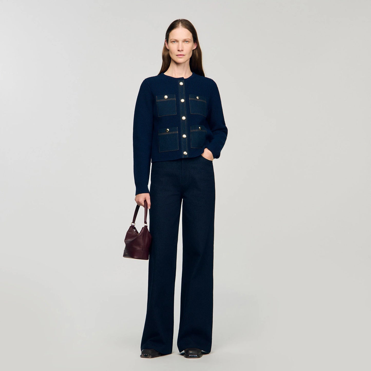 Alexandre Cardigan With Denim Details Navy Blue