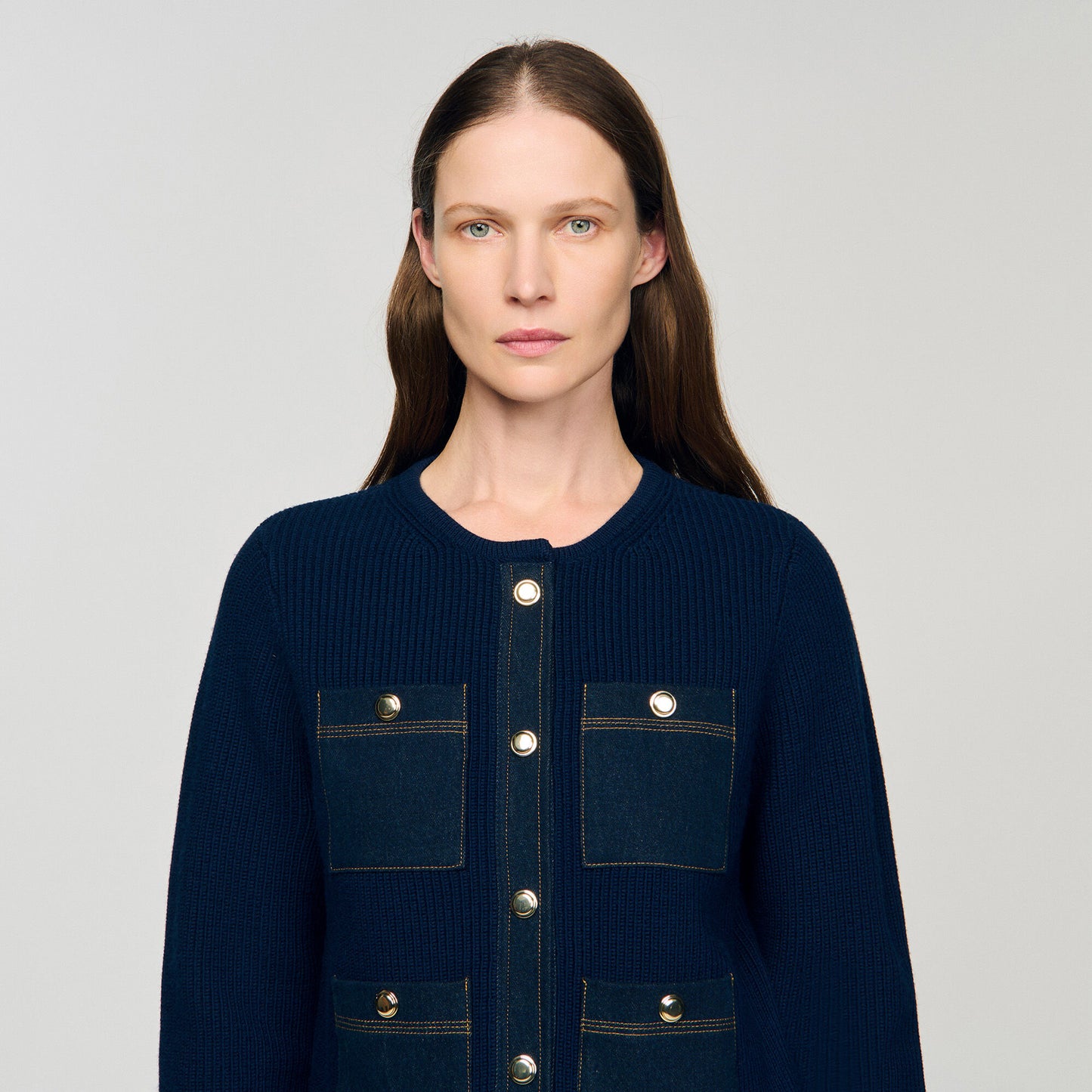 Alexandre Cardigan With Denim Details Navy Blue