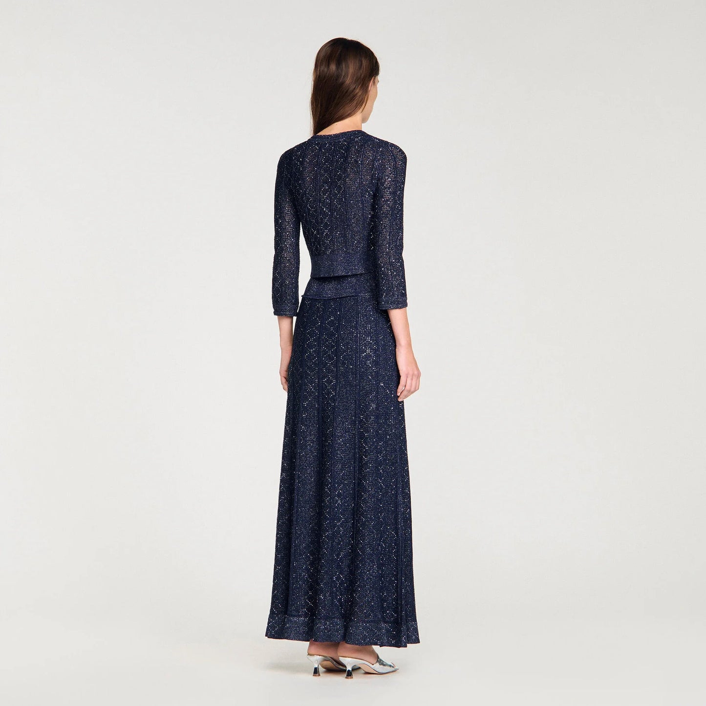 كارديغان قصيرة محبوكة باللون الأزرق الداكن