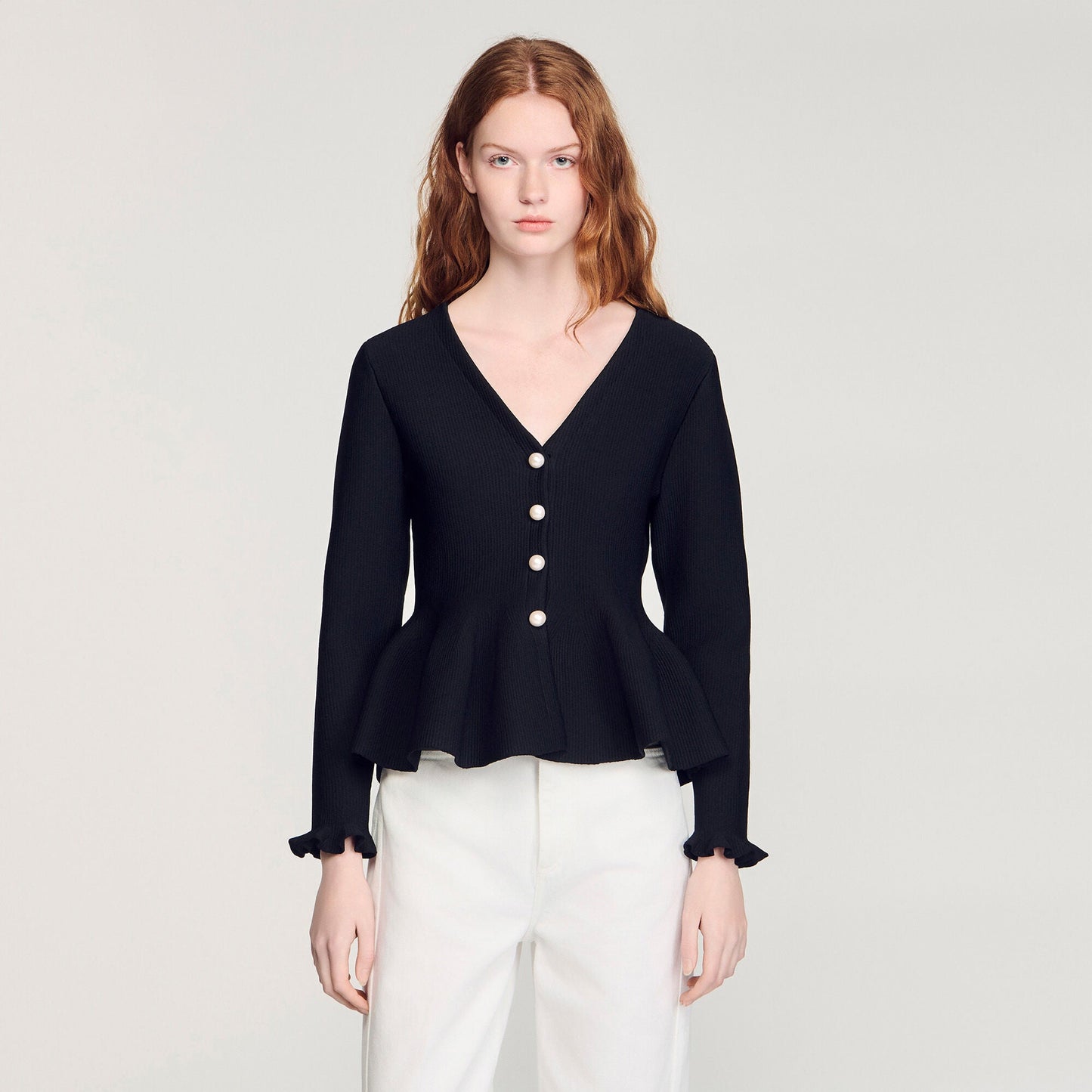 Heather Peplum Cardigan Black