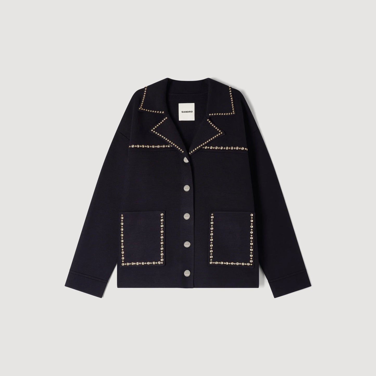 Truman Studded Blazer Collar Cardigan Navy Blue