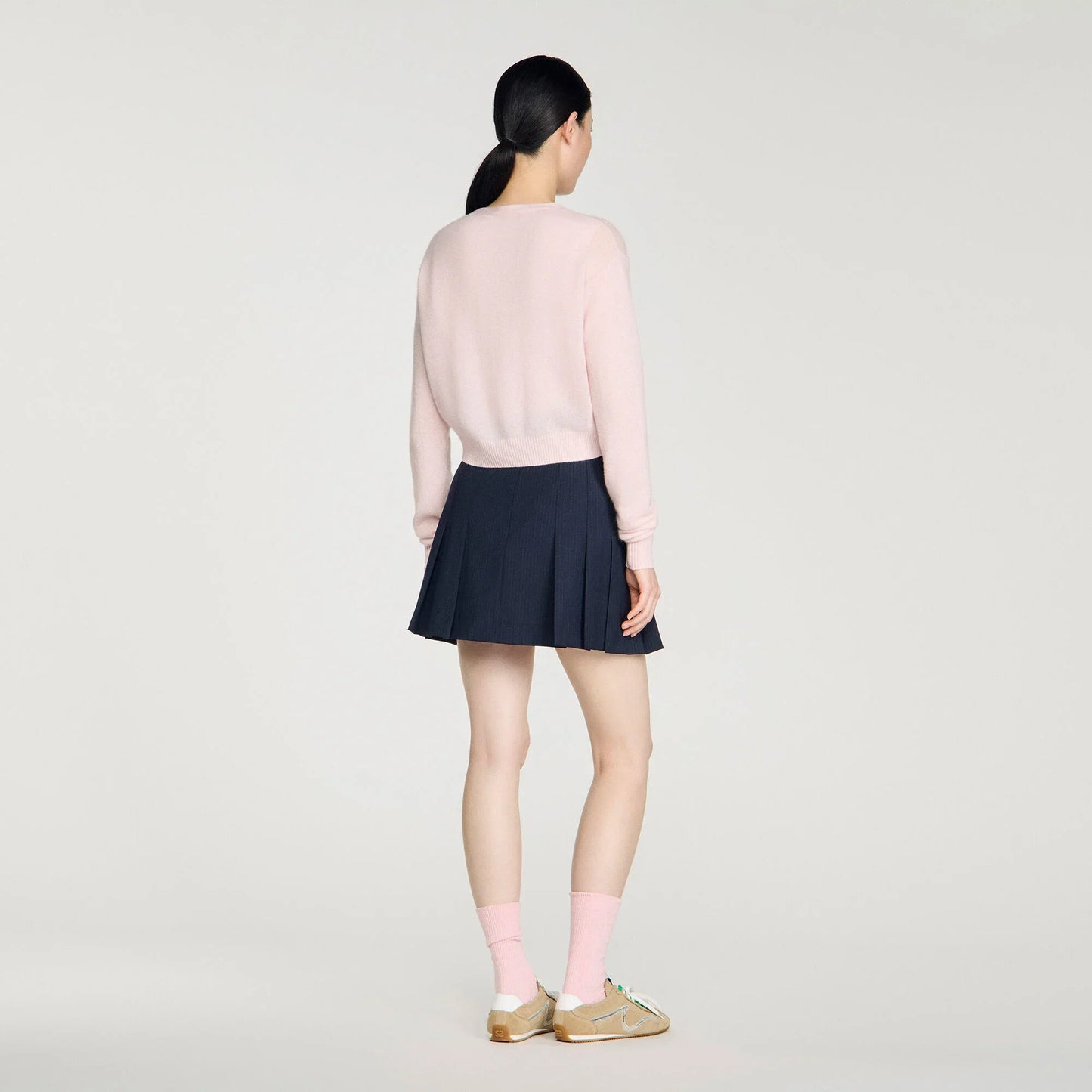 Cassidie Cropped Cashmere Wool Cardigan Light Pink