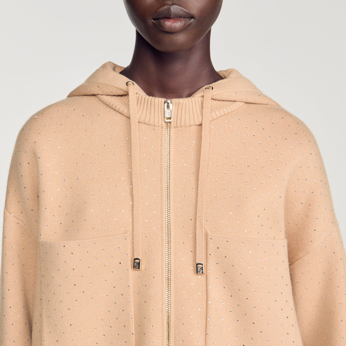 Luce Hooded Rhinestone Cardigan Camel
