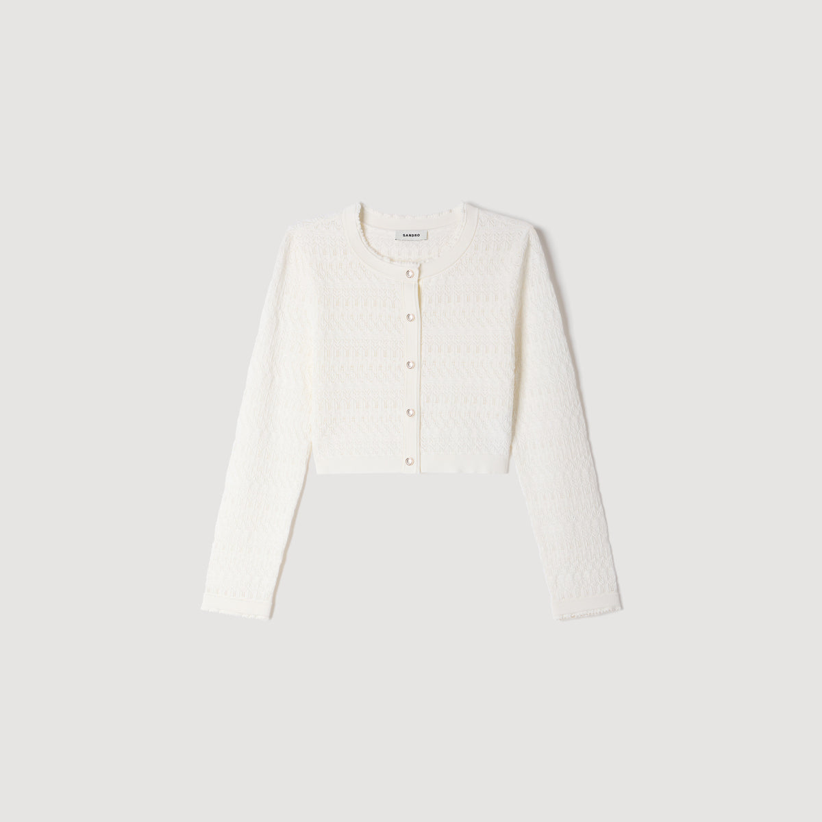 Sam Cropped pointelle knit cardigan Ecru