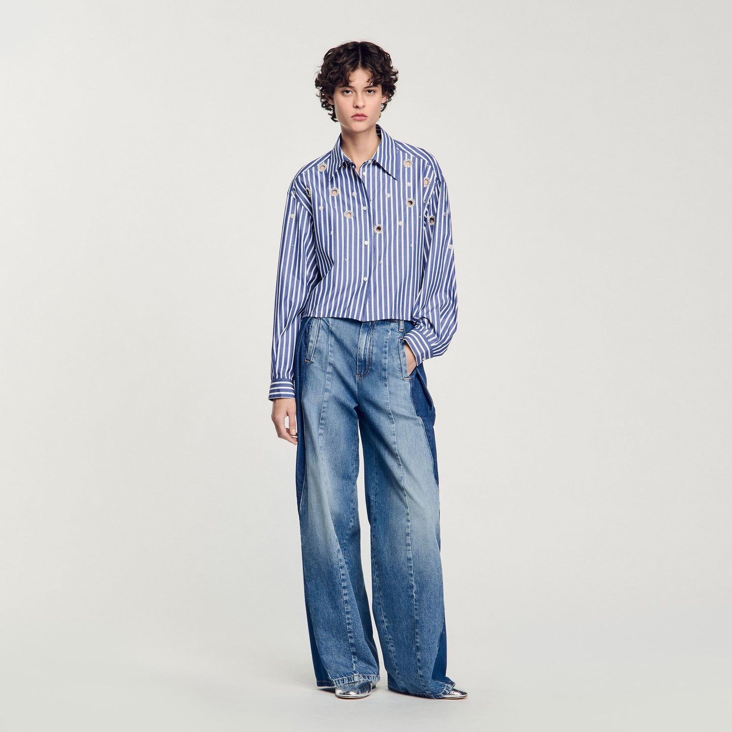 Beaded Striped Shirt Blue