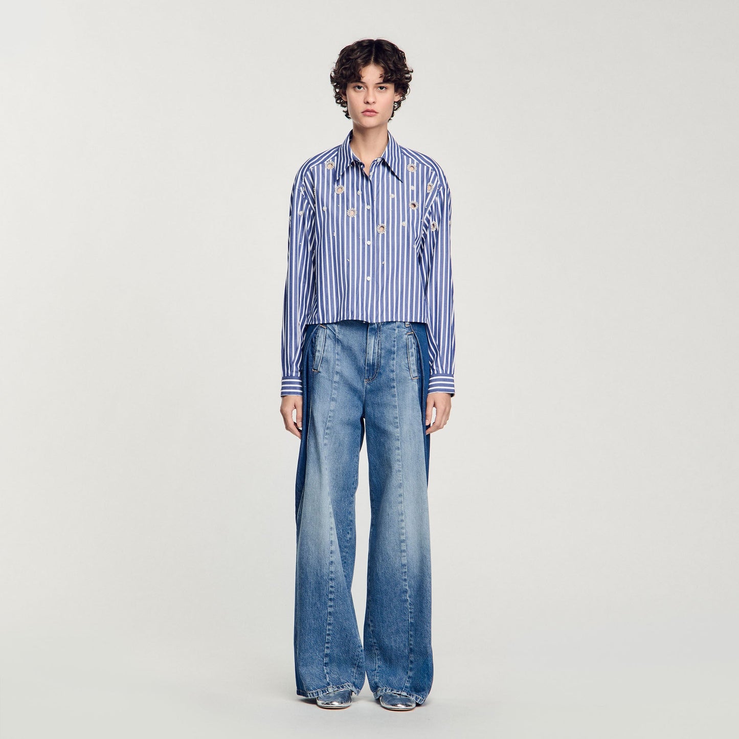 Beaded Striped Shirt Blue
