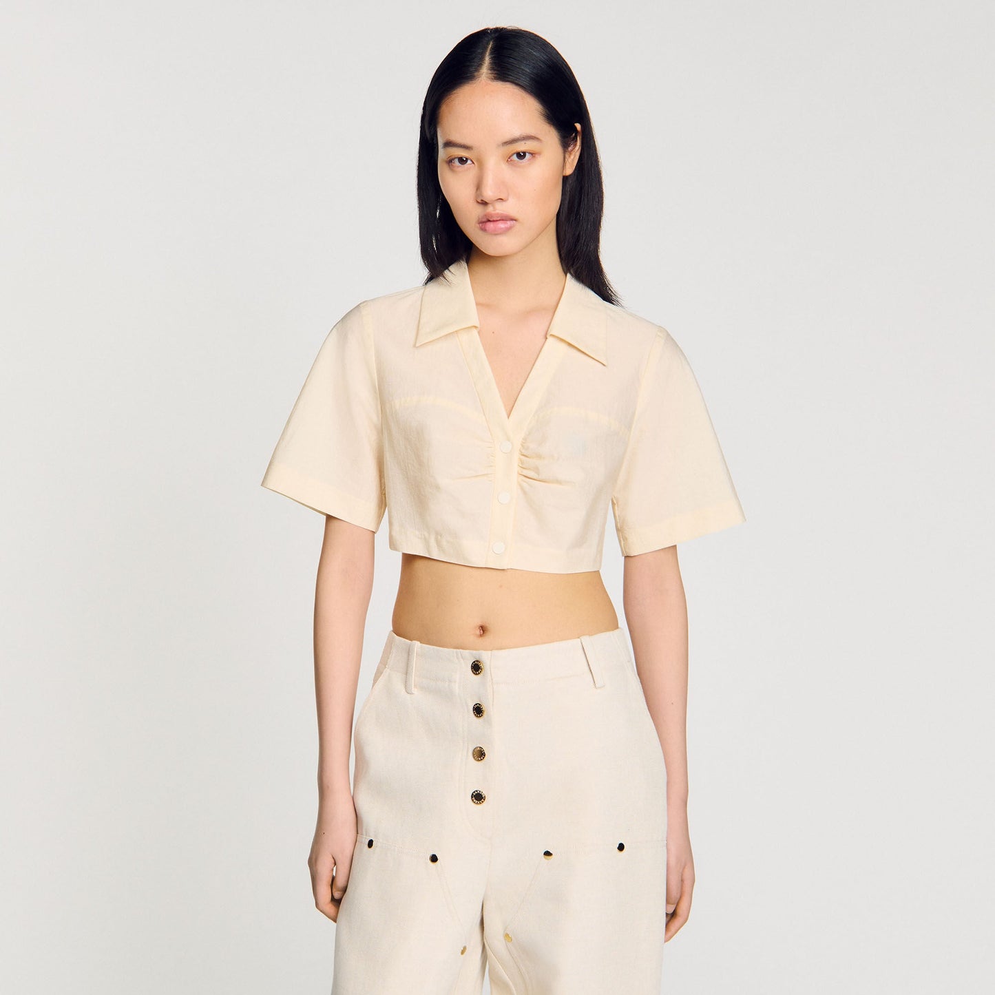 Cropped Gathered Shirt Ecru