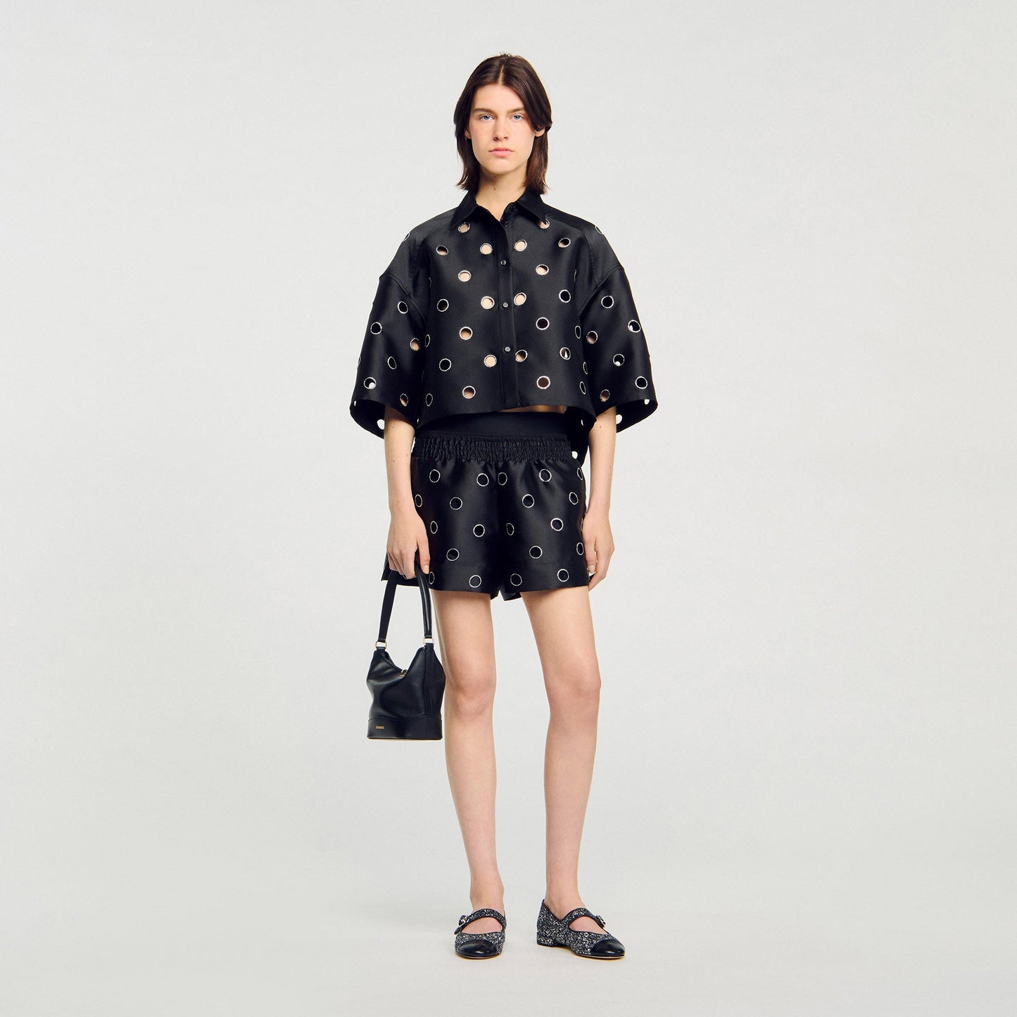 Jupiter Denim Shirt With Rhinestones Black