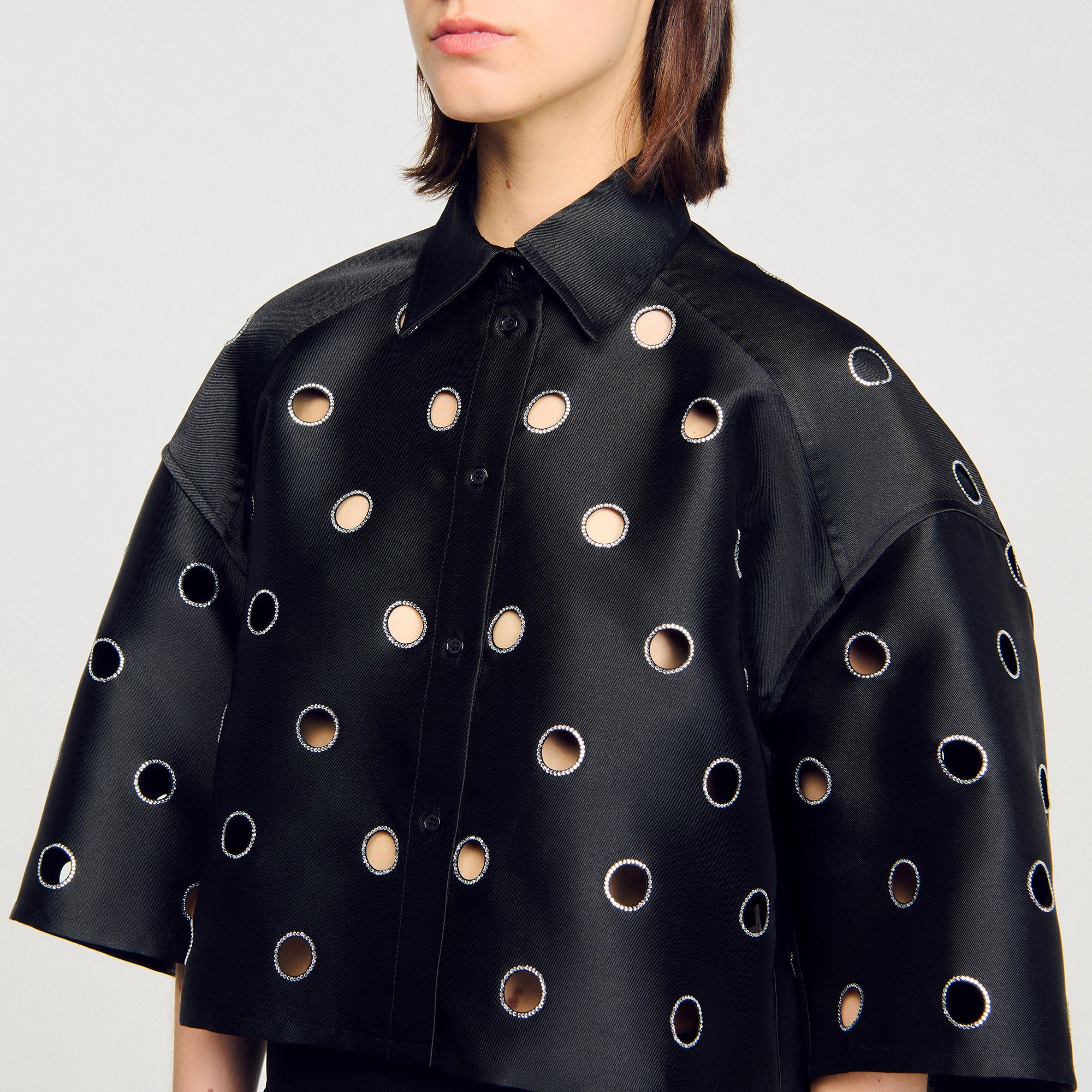 Jupiter Denim Shirt With Rhinestones Black