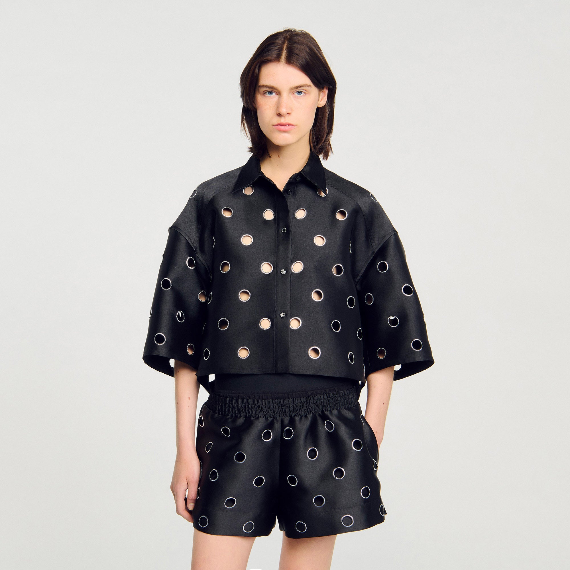 Jupiter Denim Shirt With Rhinestones Black
