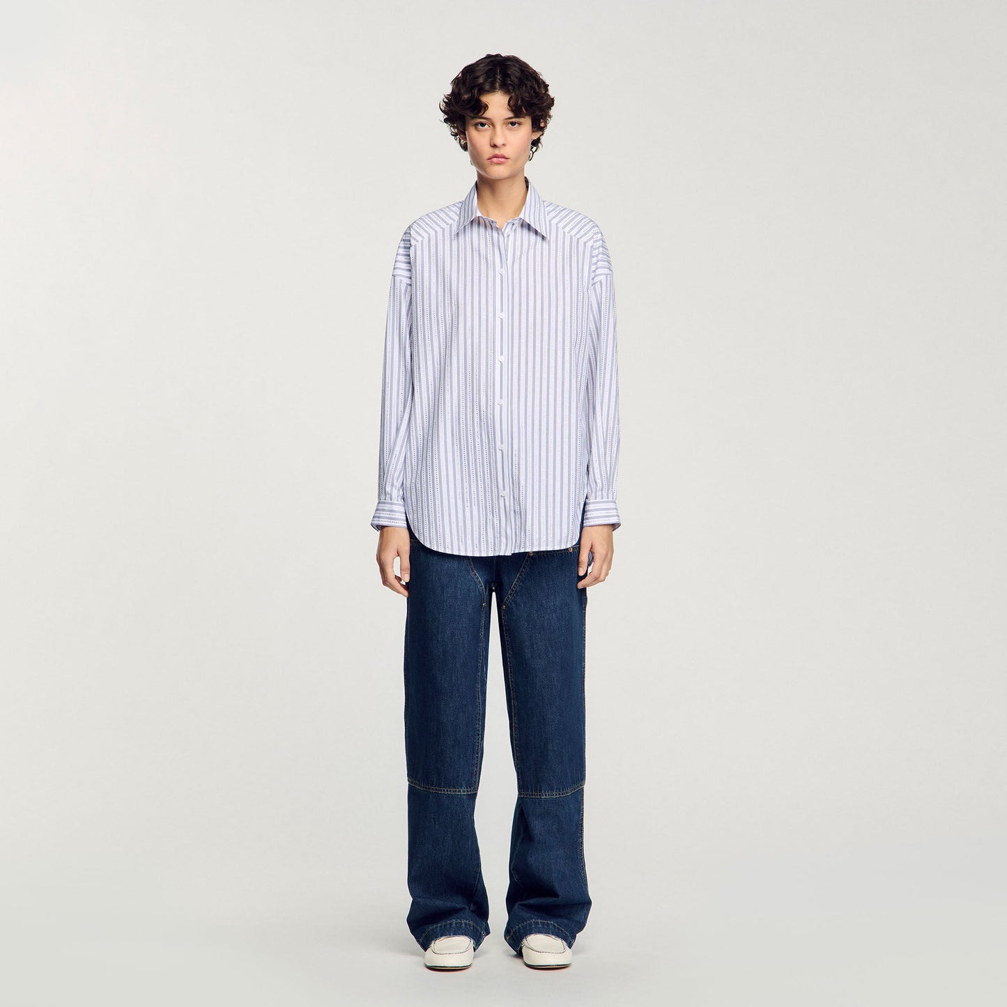 Striped Rhinestone Shirt White
