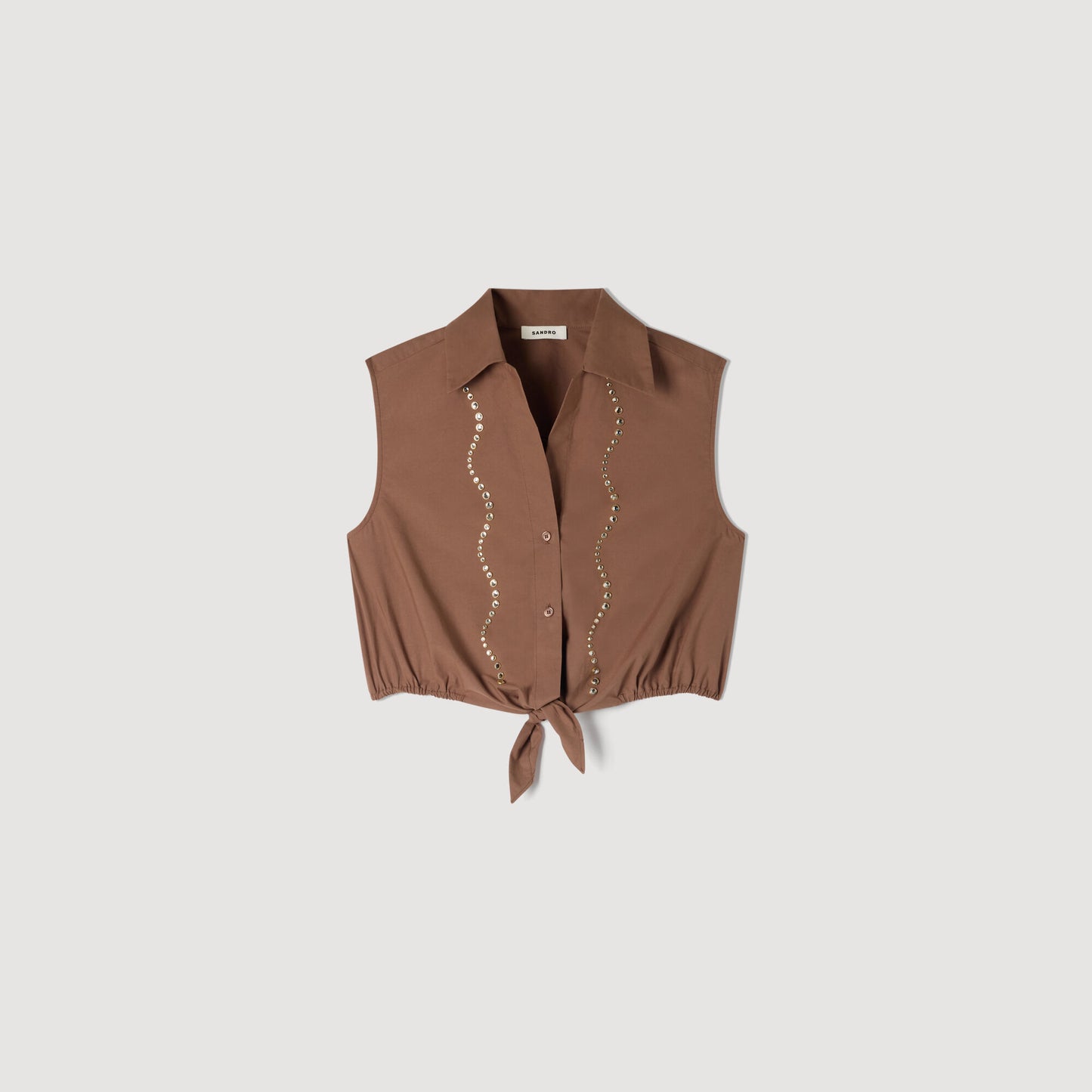 Tel Rhinestone Cropped Shirt Brown