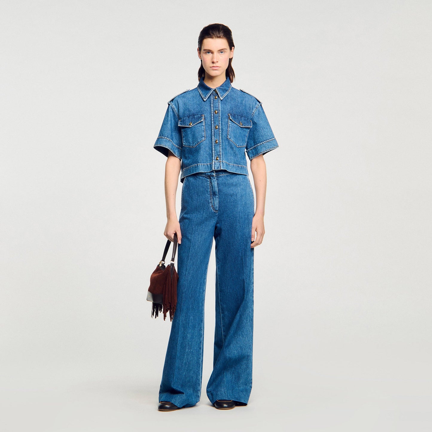 Athena Cropped Denim Shirt Blue Jean
