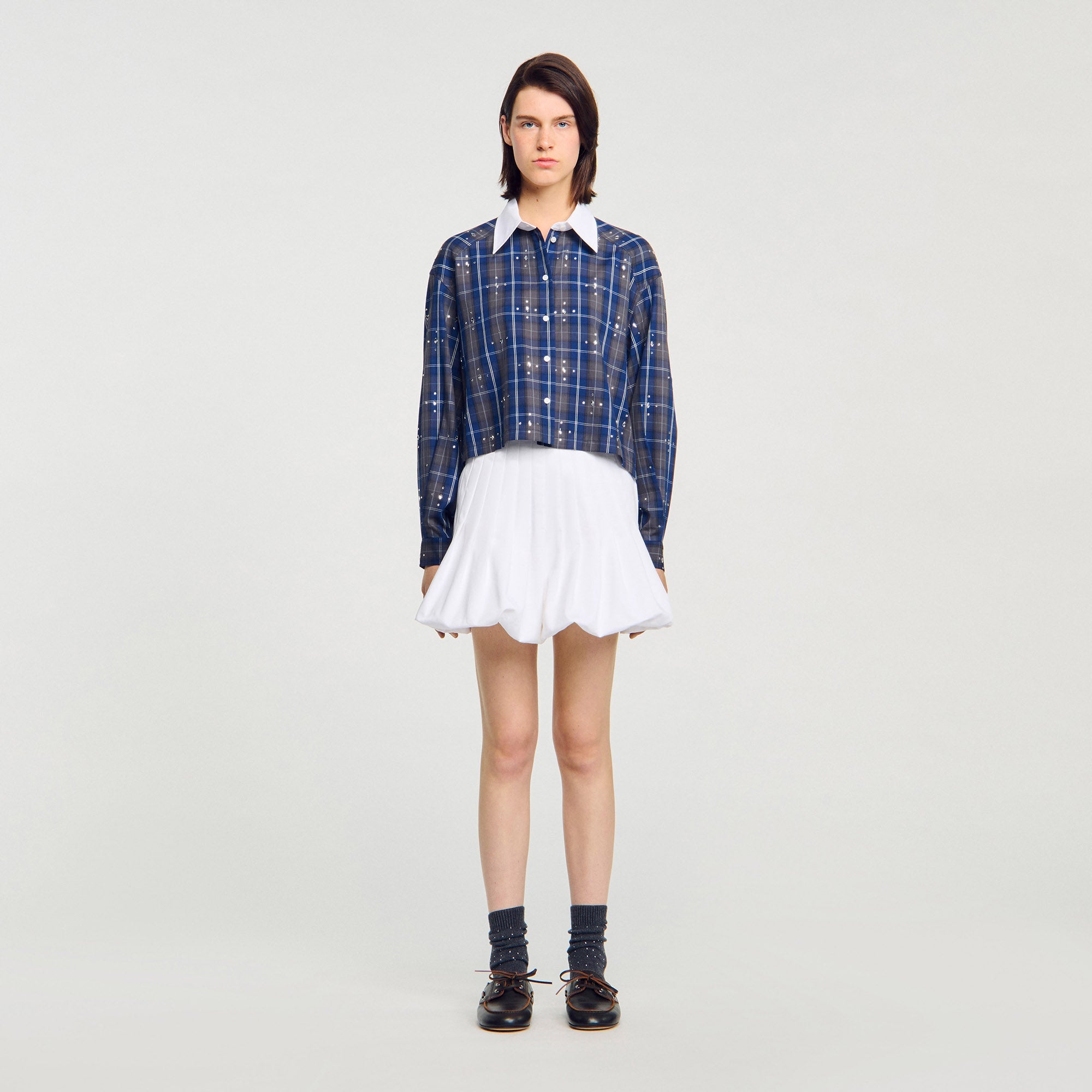 Rhinestone Check Shirt Blue