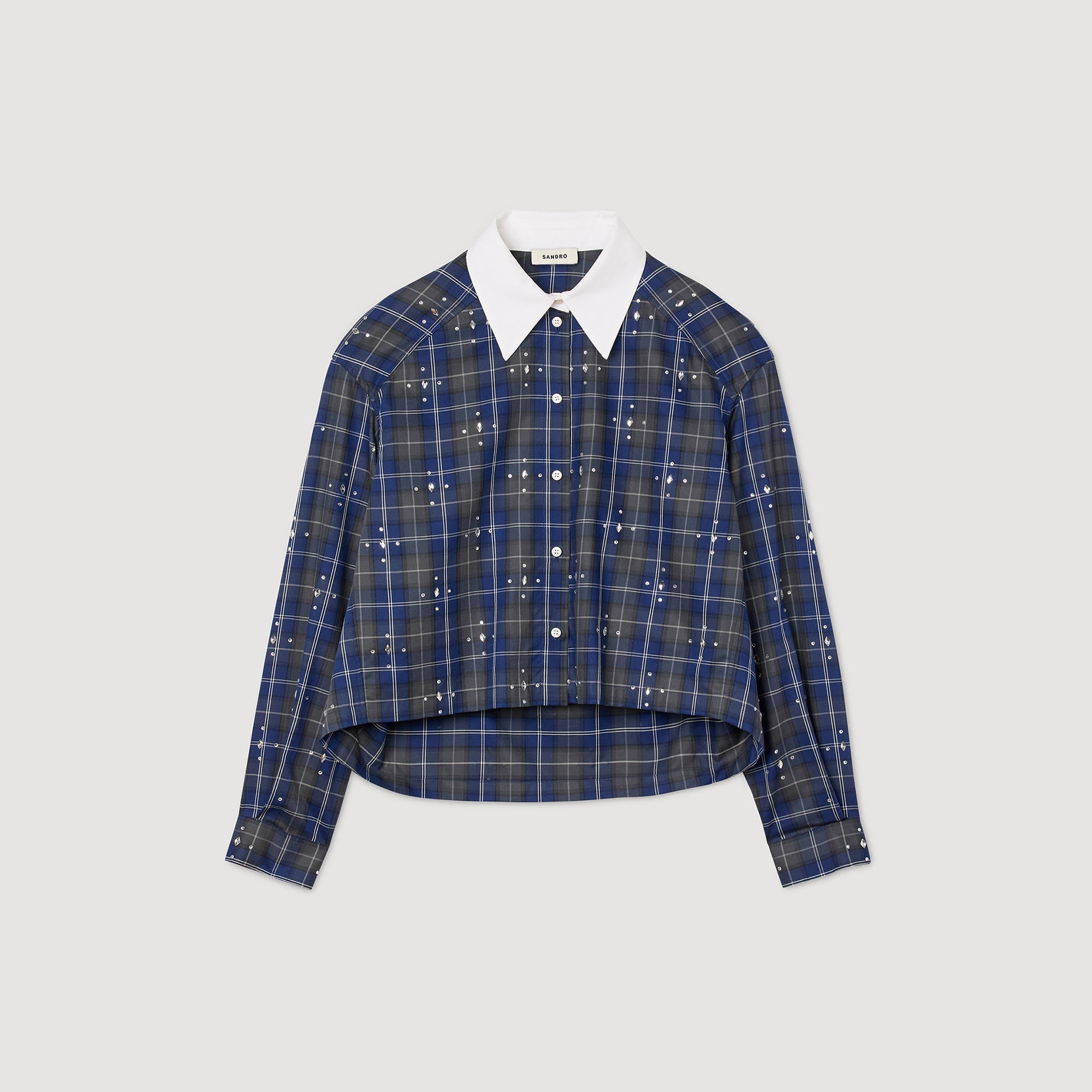 Rhinestone Check Shirt Blue