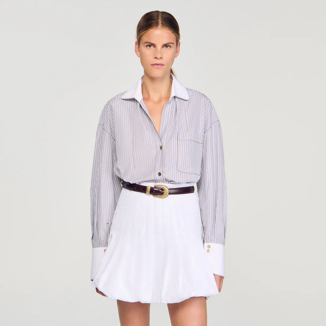 Kelly Oversized Striped Shirt Ecru / Bleu