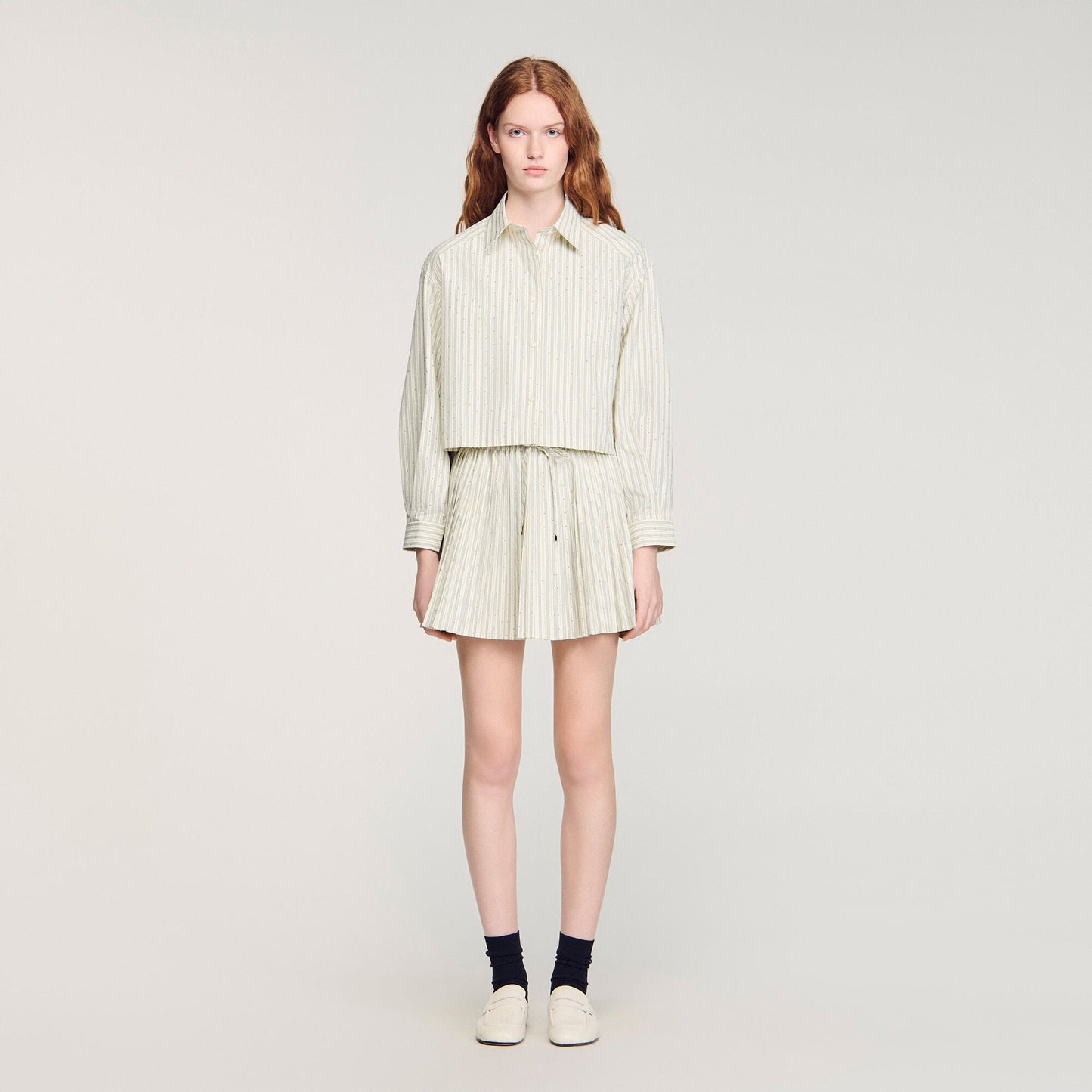 Cassiopee Striped Rhinestone Shirt Ecru