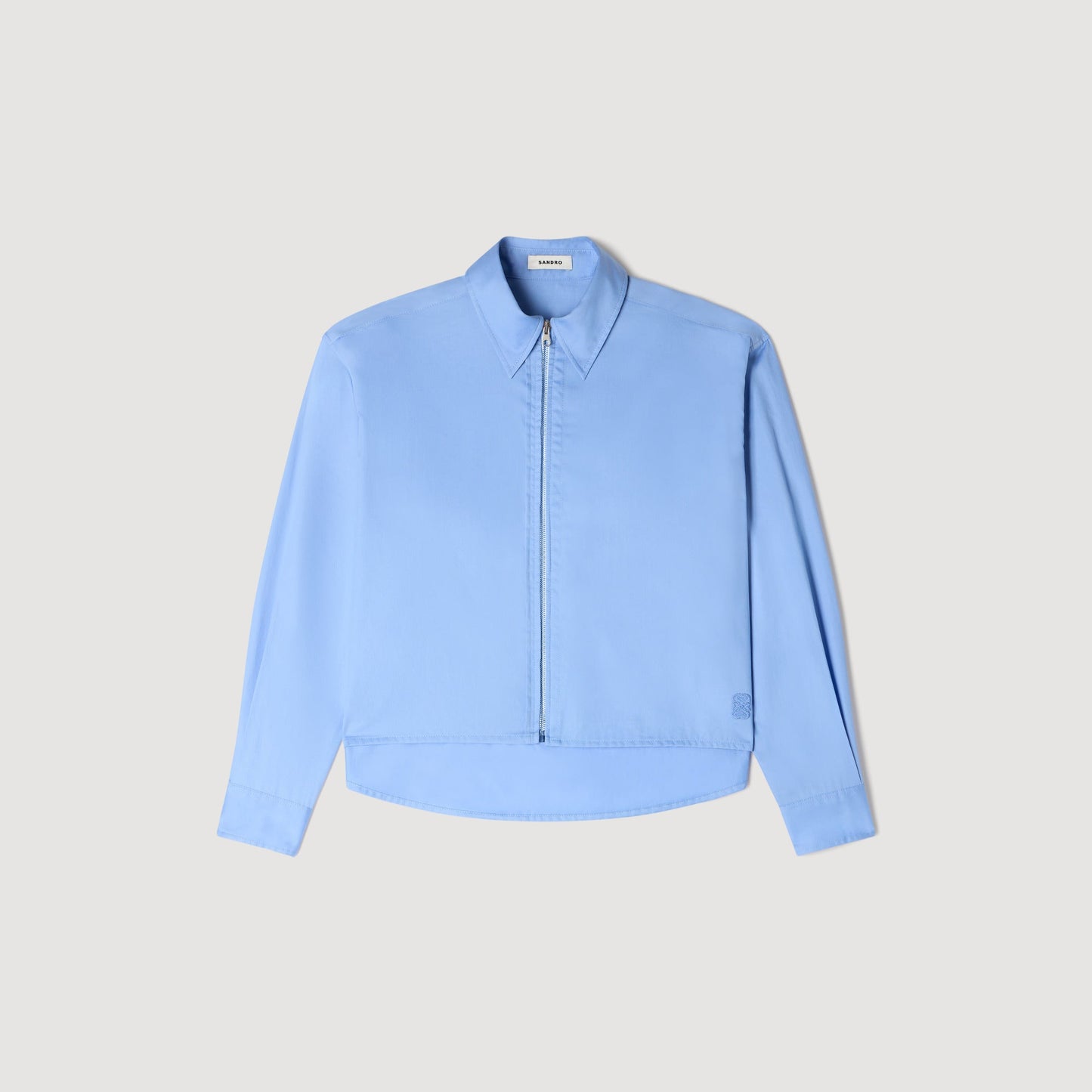 Julianna Cropped Logo Zip Cotton Shirt Blue