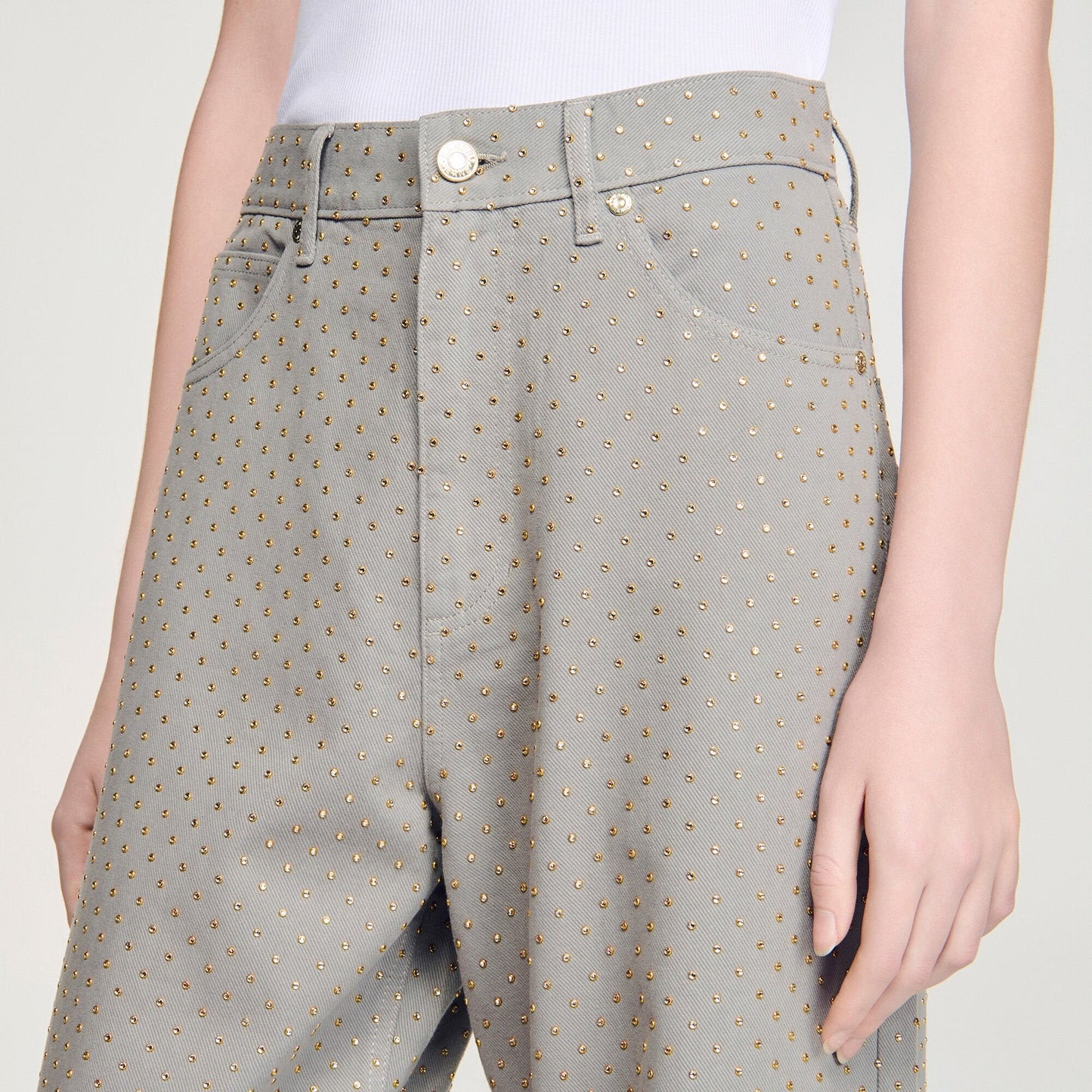 Golden Rhinestone Jeans Grey