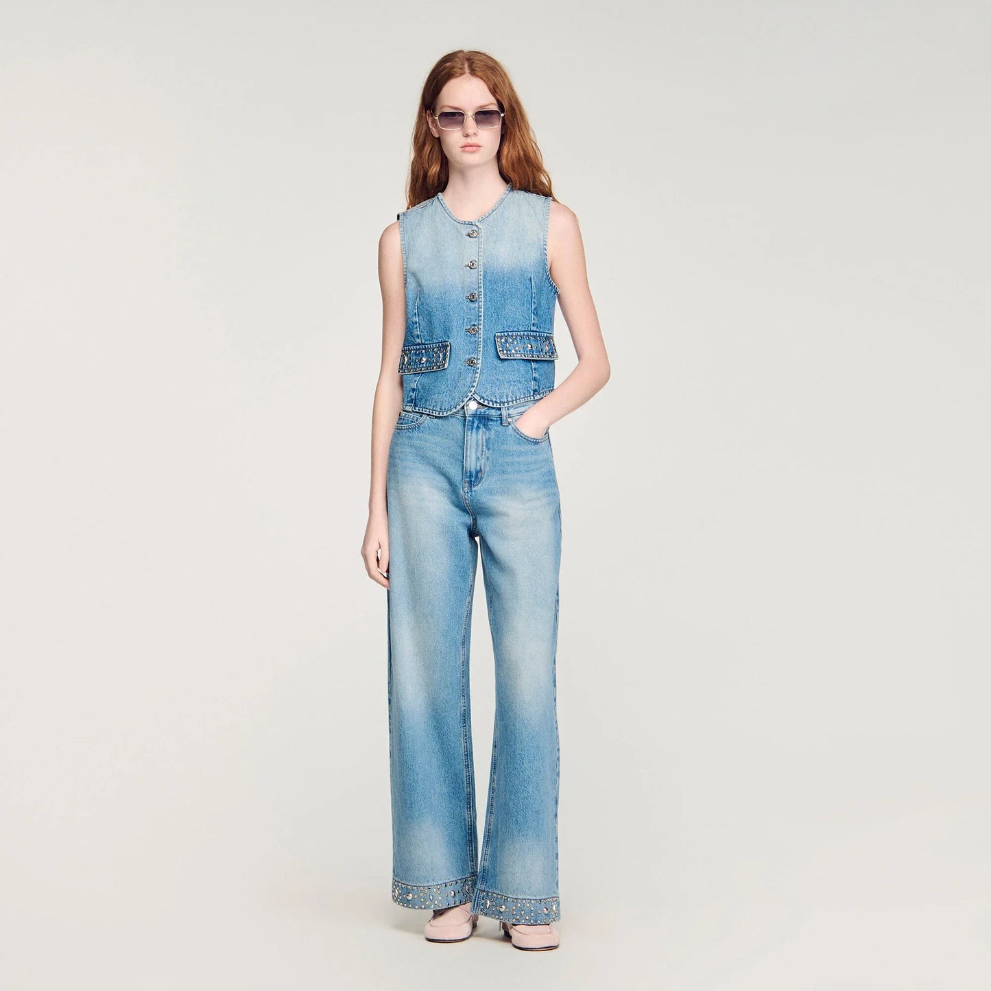 Lio Rhinestone Straight-Leg Jeans Blue Jean