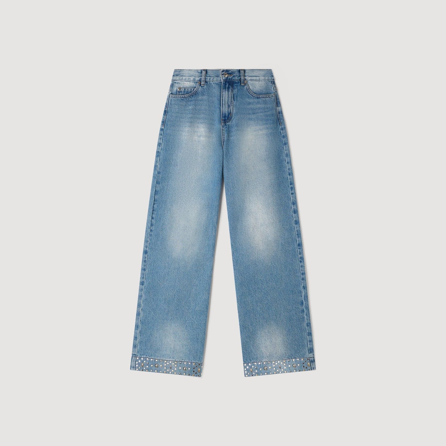 Lio Rhinestone Straight-Leg Jeans Blue Jean