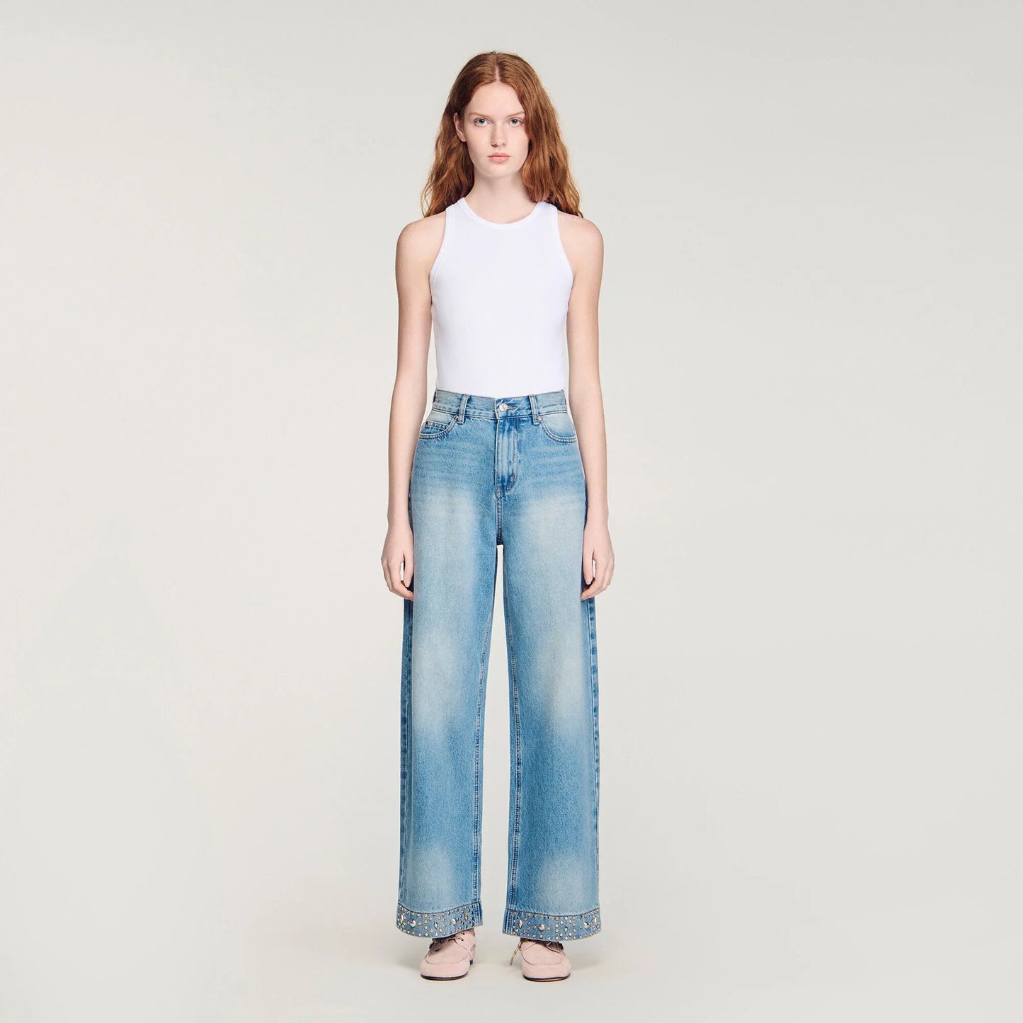 Lio Rhinestone Straight-Leg Jeans Blue Jean