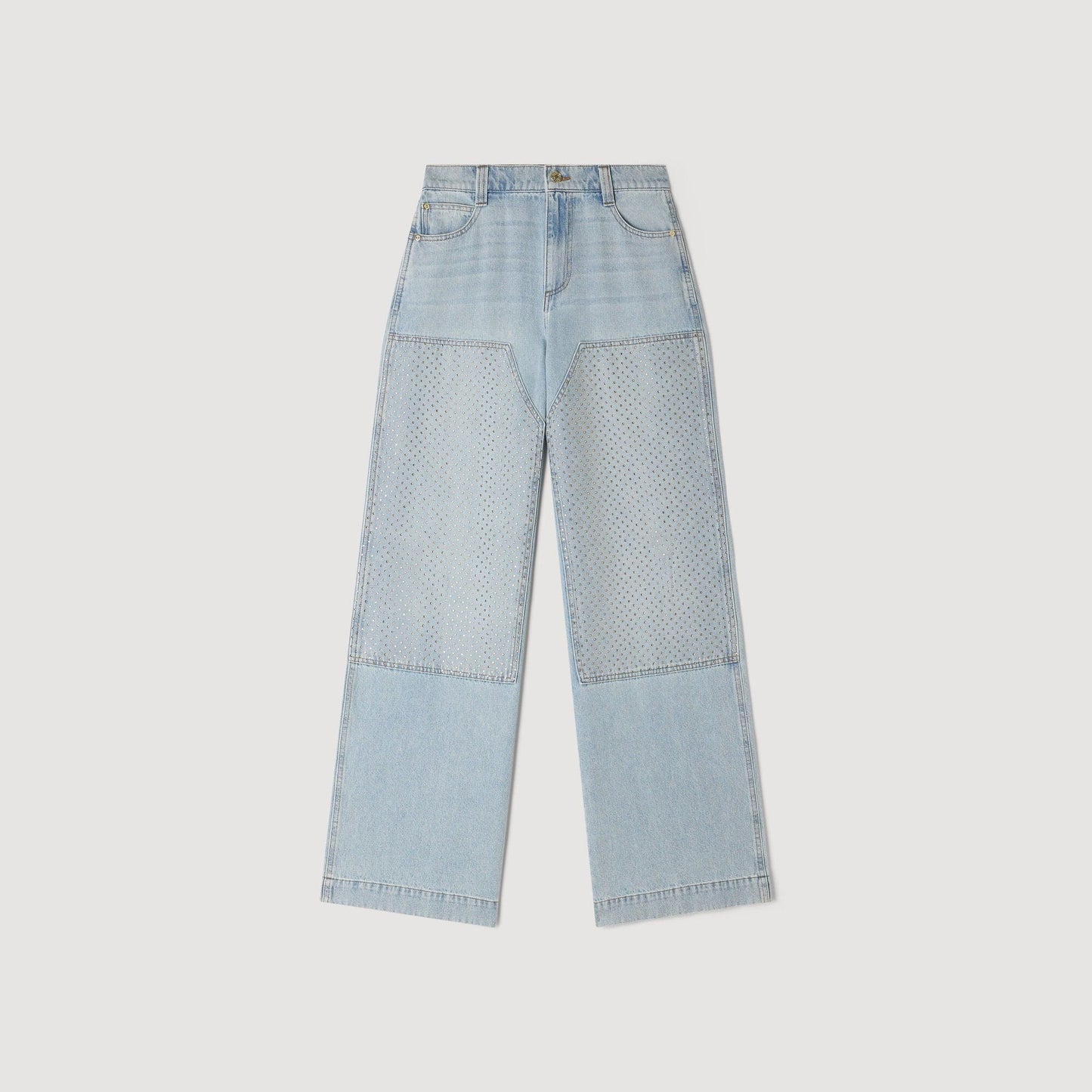 Landon Faded Straight Crystal Patch Jeans Light Blue Jean
