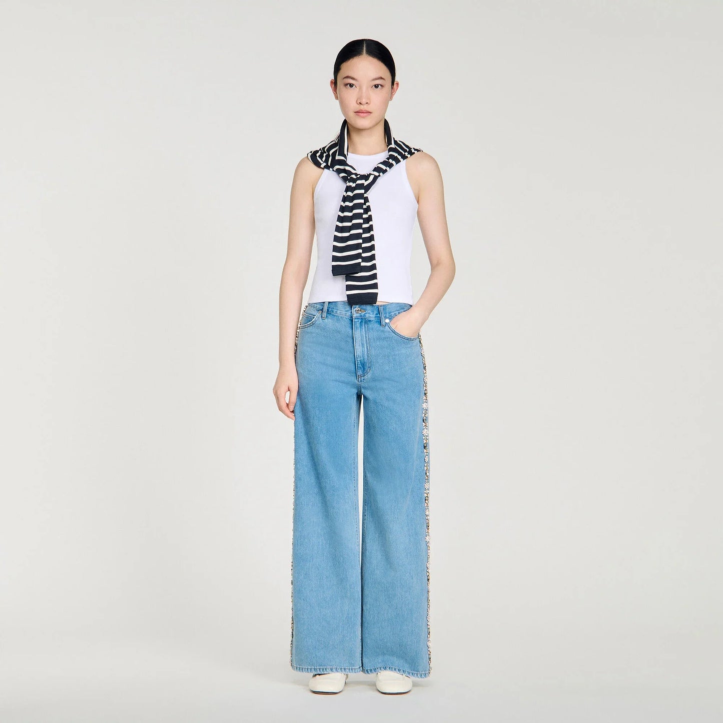 Calix Faded Straight-Leg Rhinestone Jeans Blue Jean