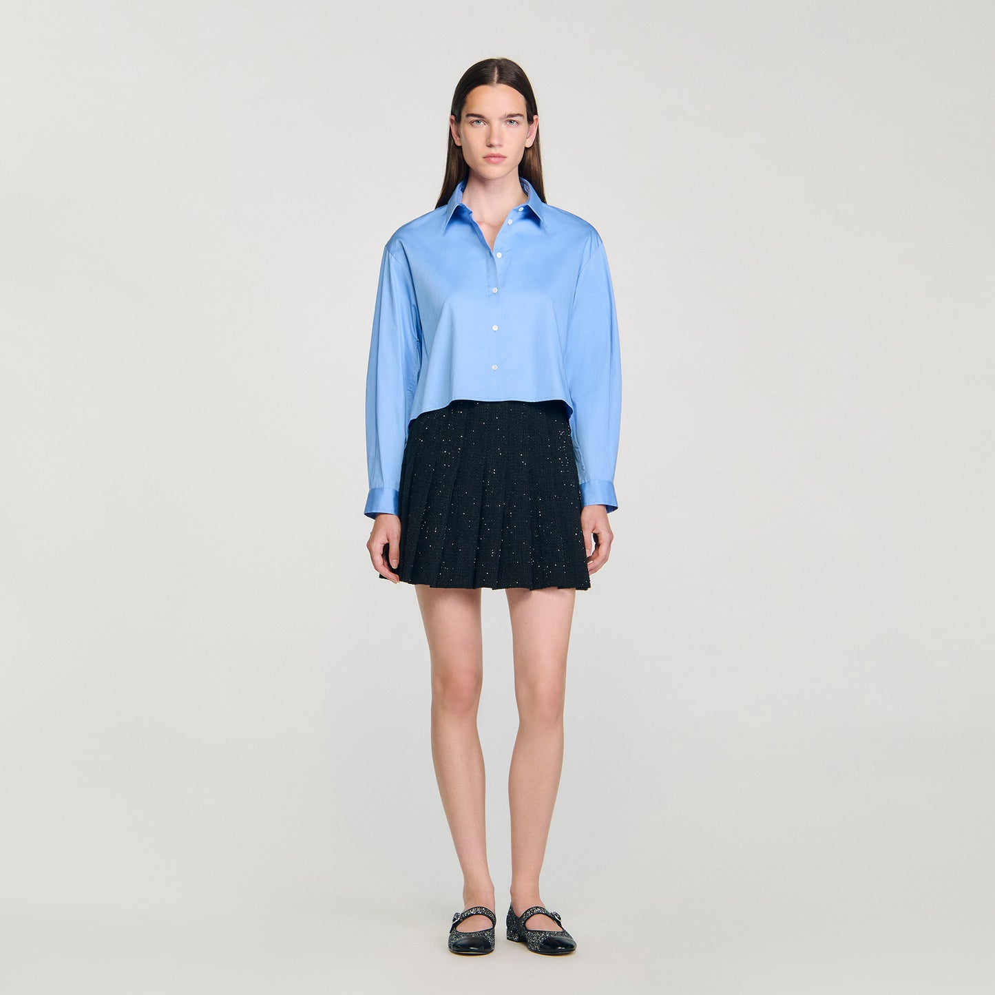 Henriette Short Tweed Pleated Skirt Black