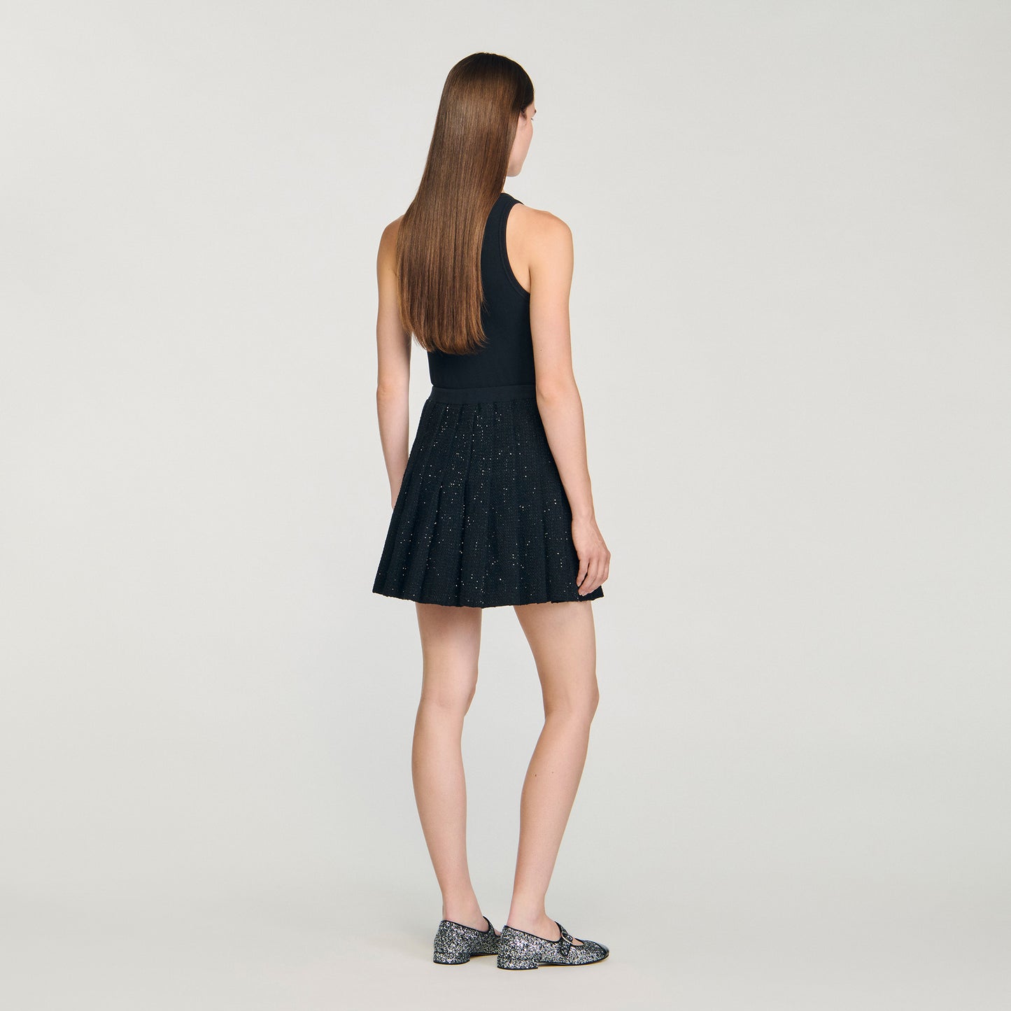 Henriette Short Tweed Pleated Skirt Black