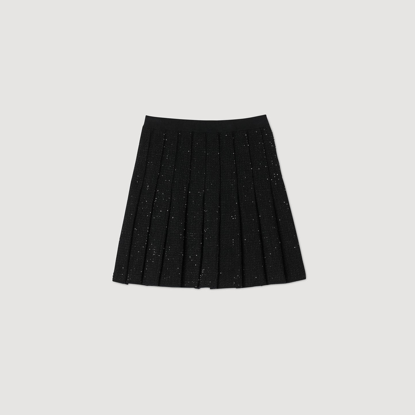 Henriette Short Tweed Pleated Skirt Black