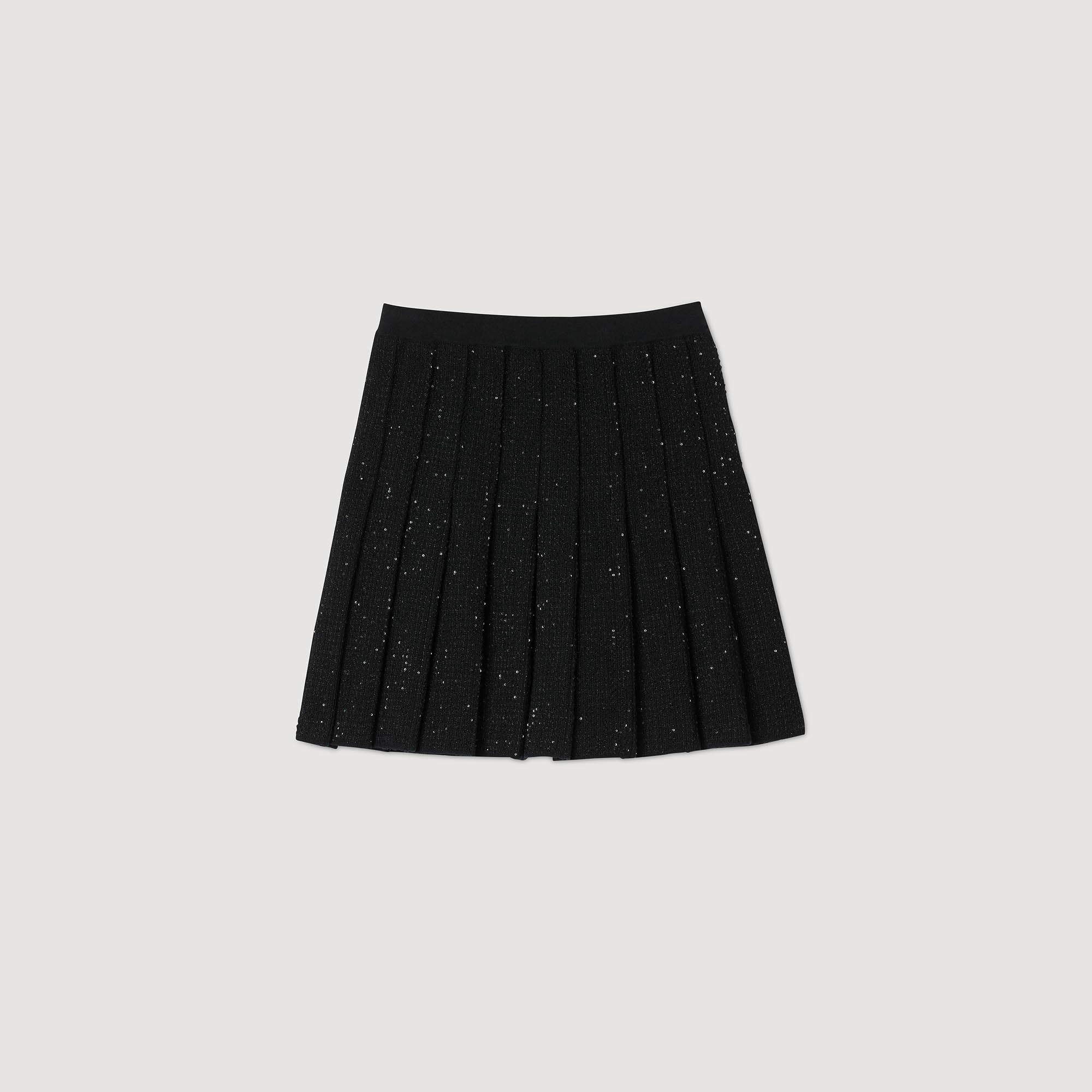 Henriette Short Tweed Pleated Skirt Black