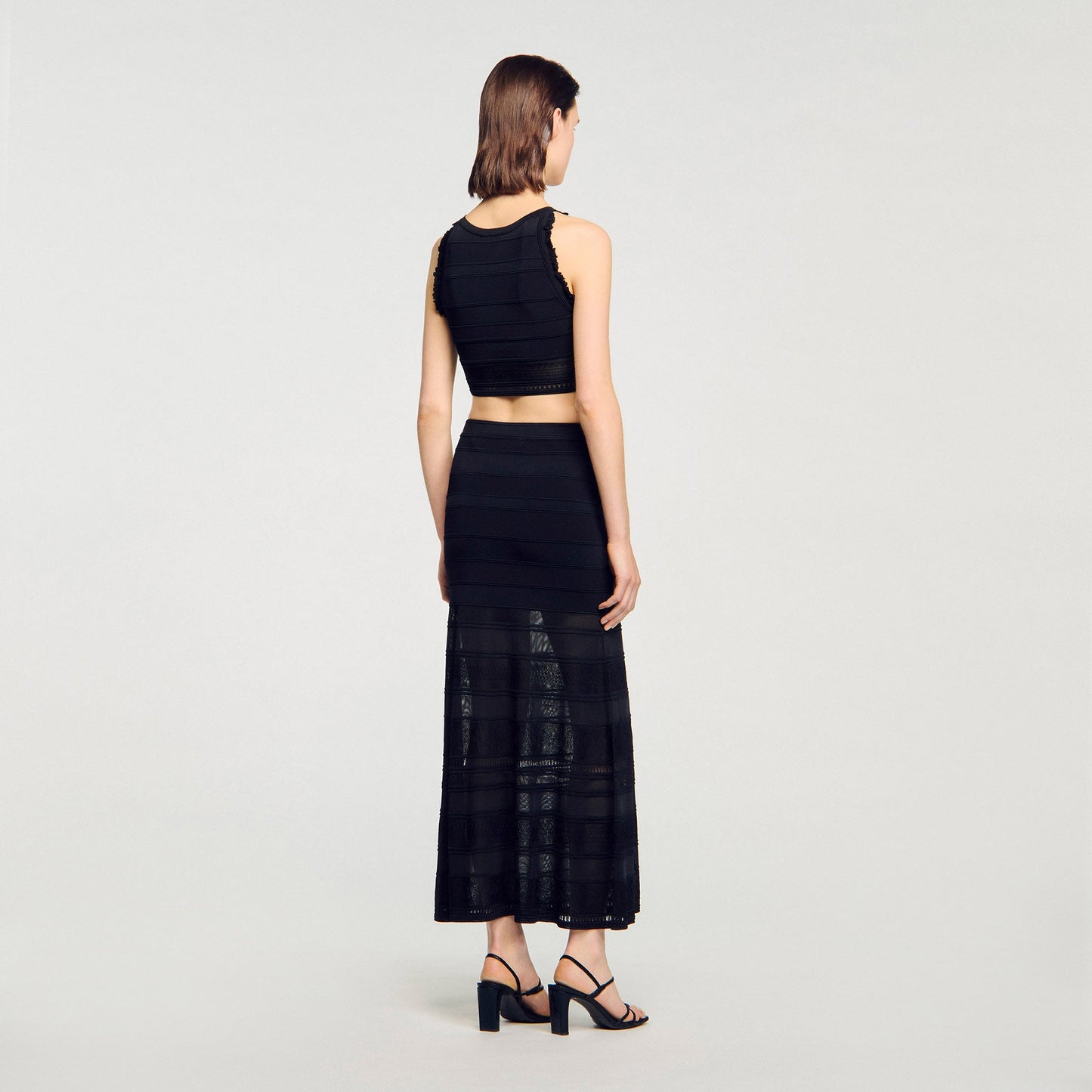 Palma Long Decorative Knit Skirt Black