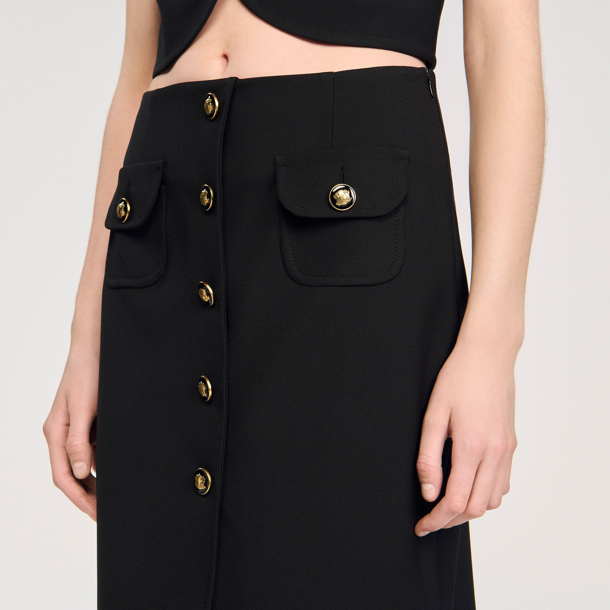 Buttoned Midi Skirt Black