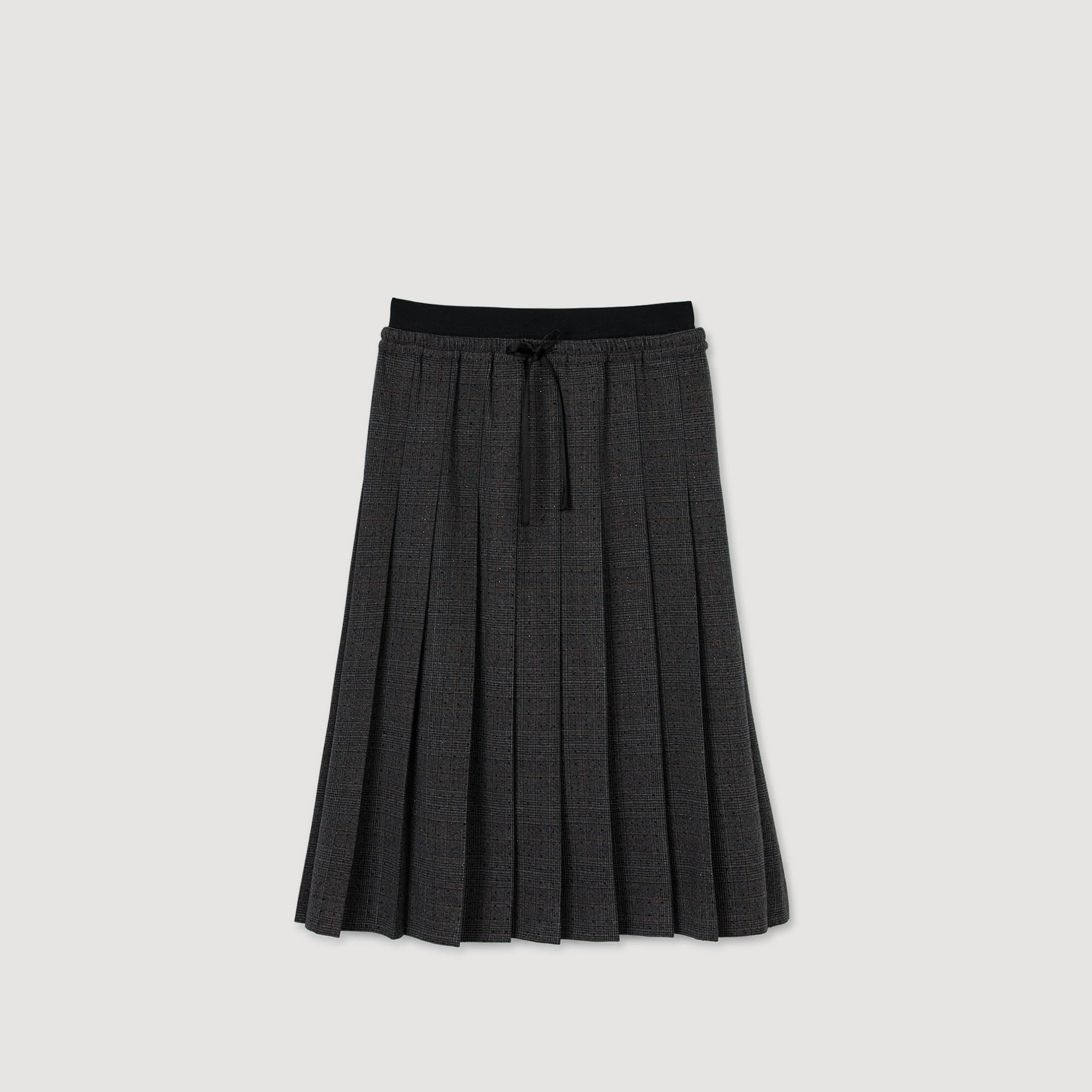 Orleans Long Pleated Rhinestone Skirt Grey / Brown