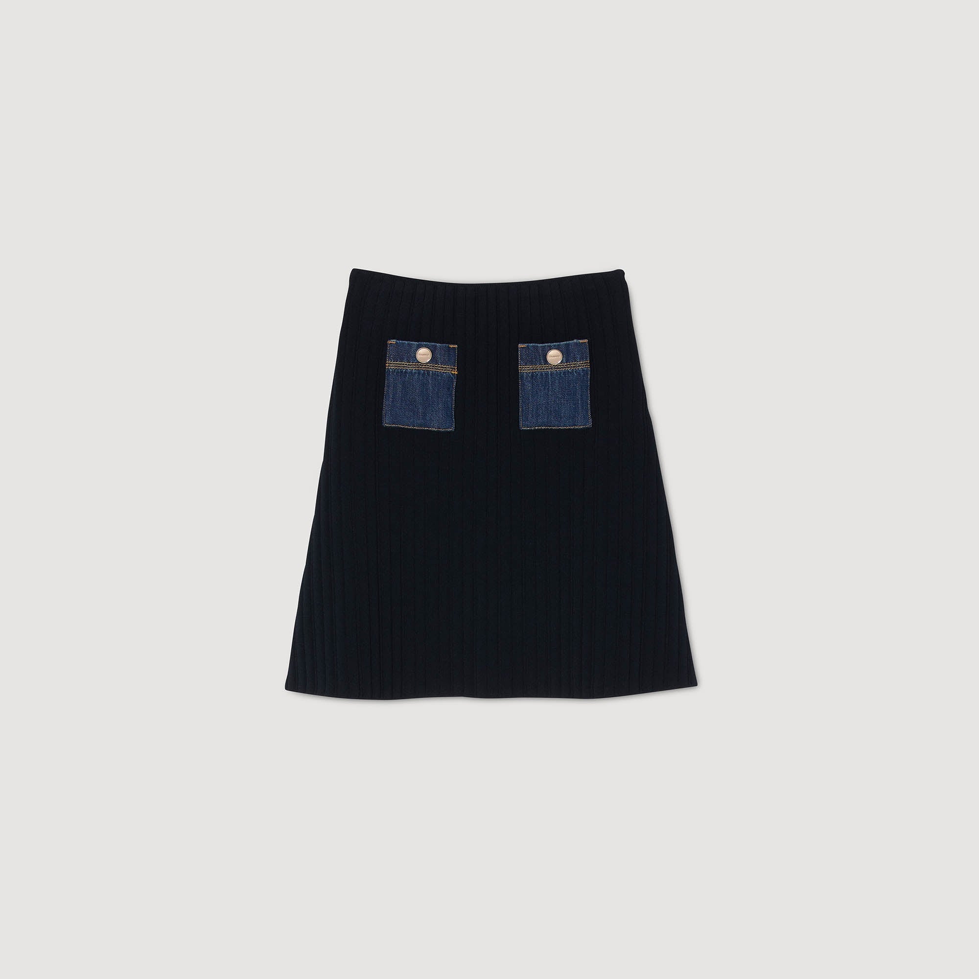 Isolda Short Knit And Denim Skirt Navy Blue