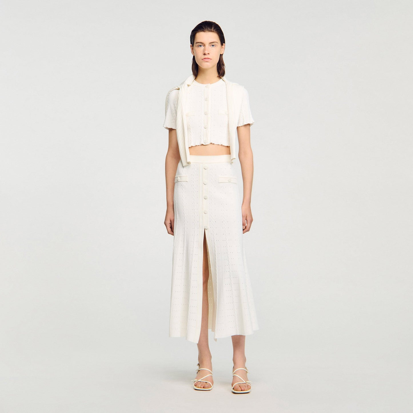 Venice Pointelle Knit Maxi Skirt Ecru