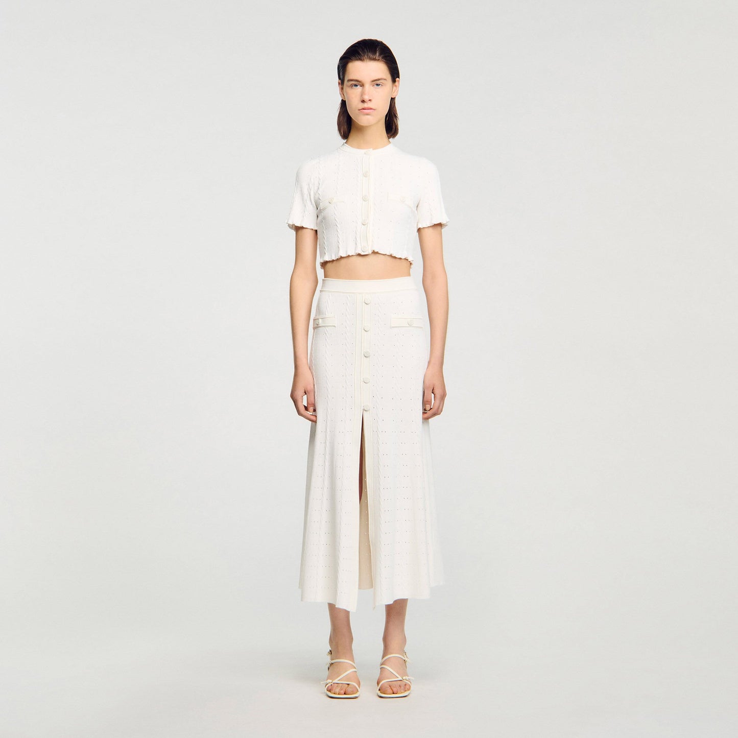 Venice Pointelle Knit Maxi Skirt Ecru