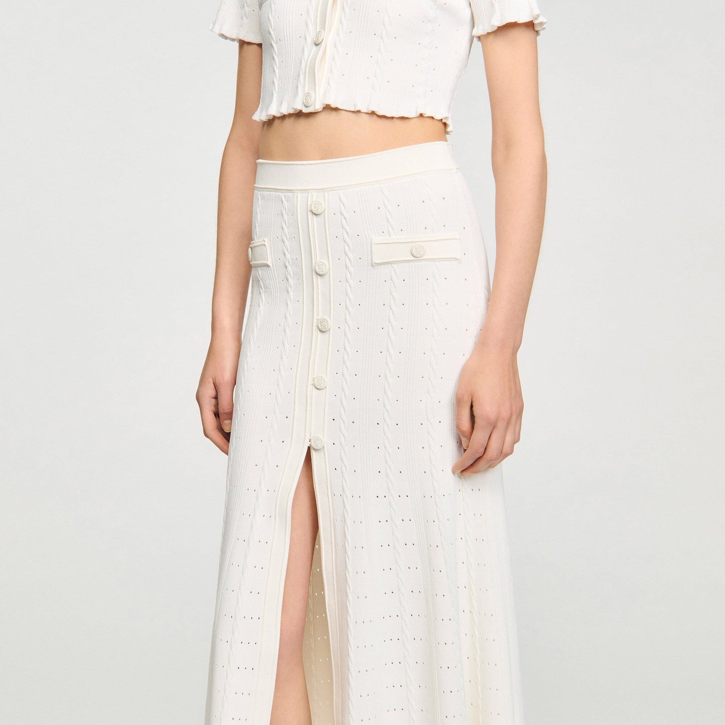 Venice Pointelle Knit Maxi Skirt Ecru