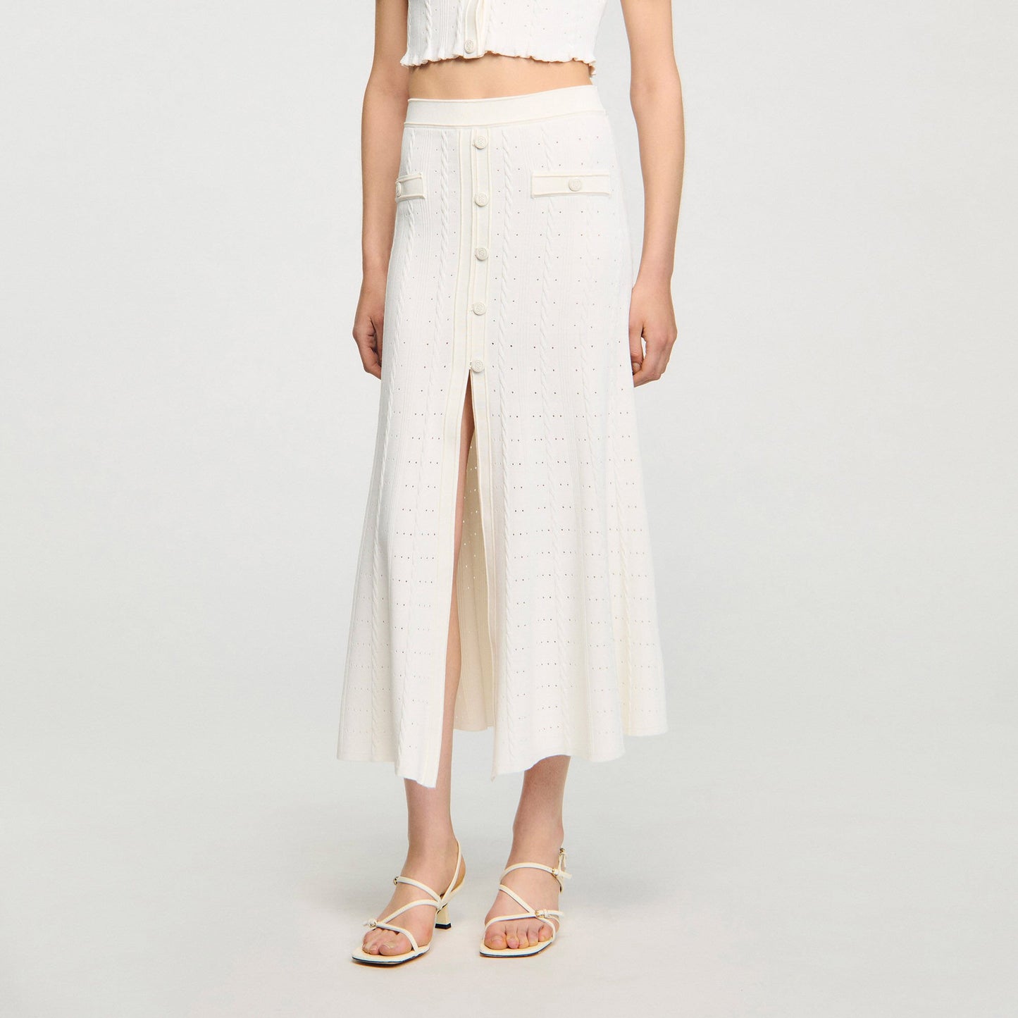 Venice Pointelle Knit Maxi Skirt Ecru